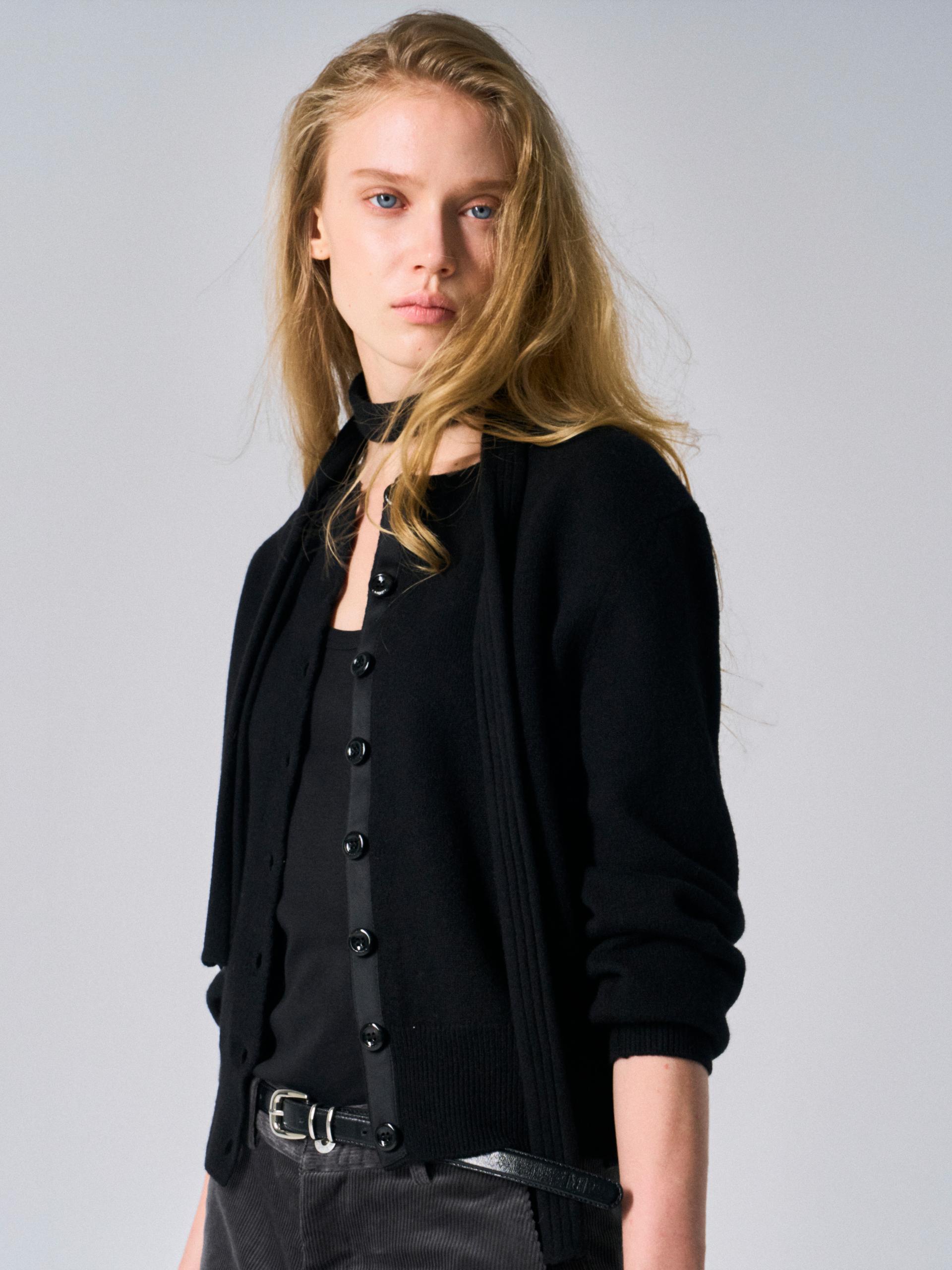 Lou border scarf cardigan black