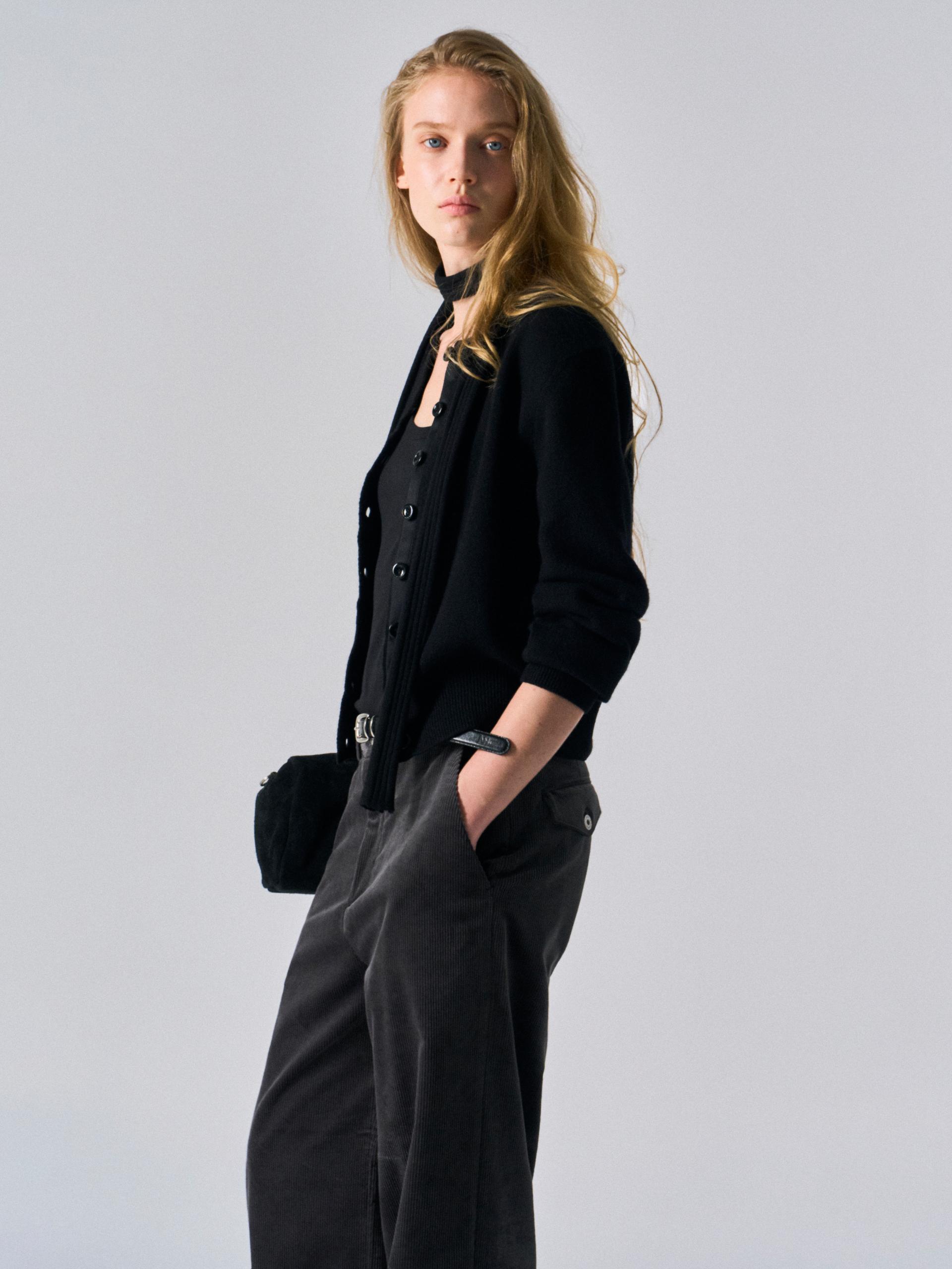 Lou border scarf cardigan black