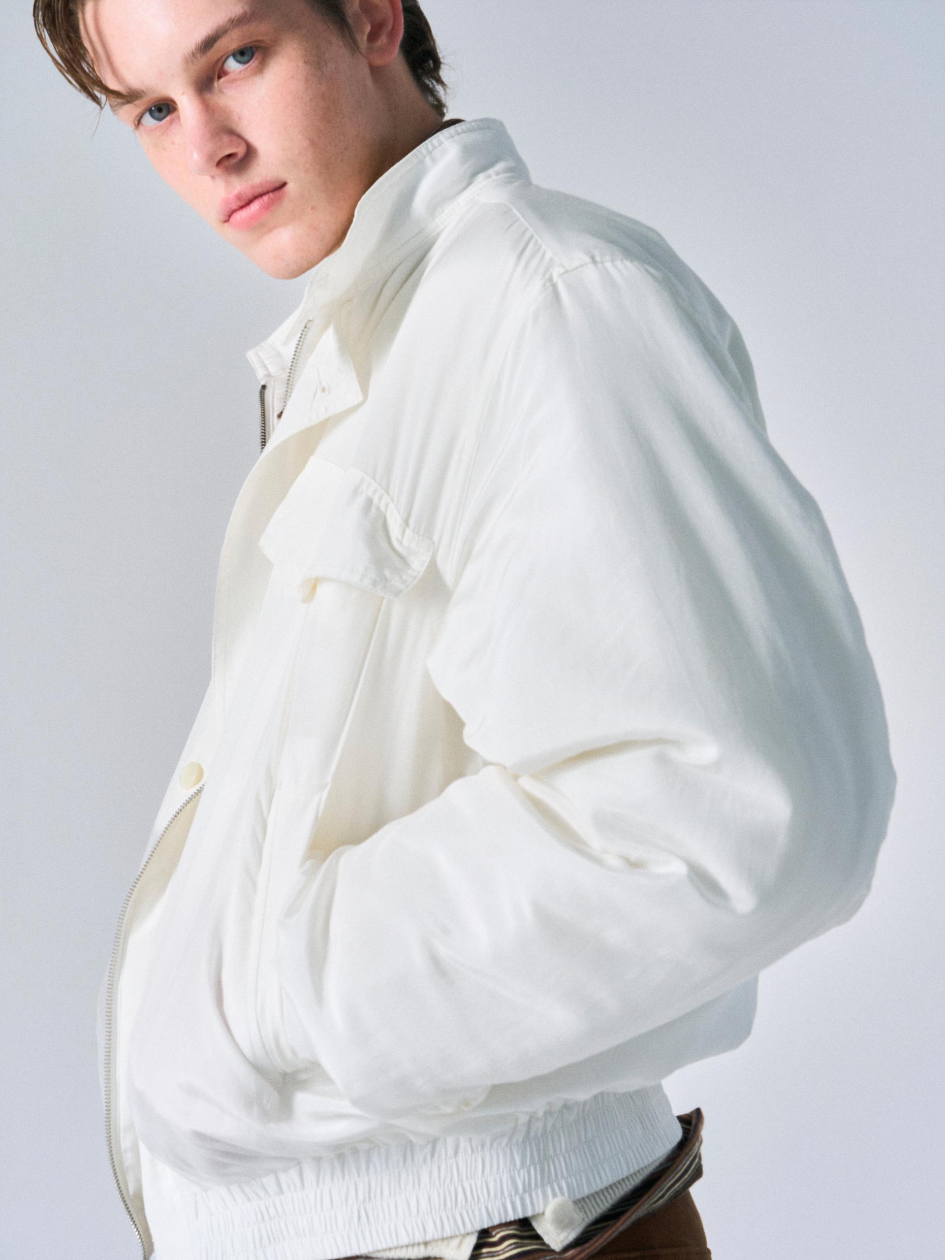 Cedric funnel-neck silk blouson white