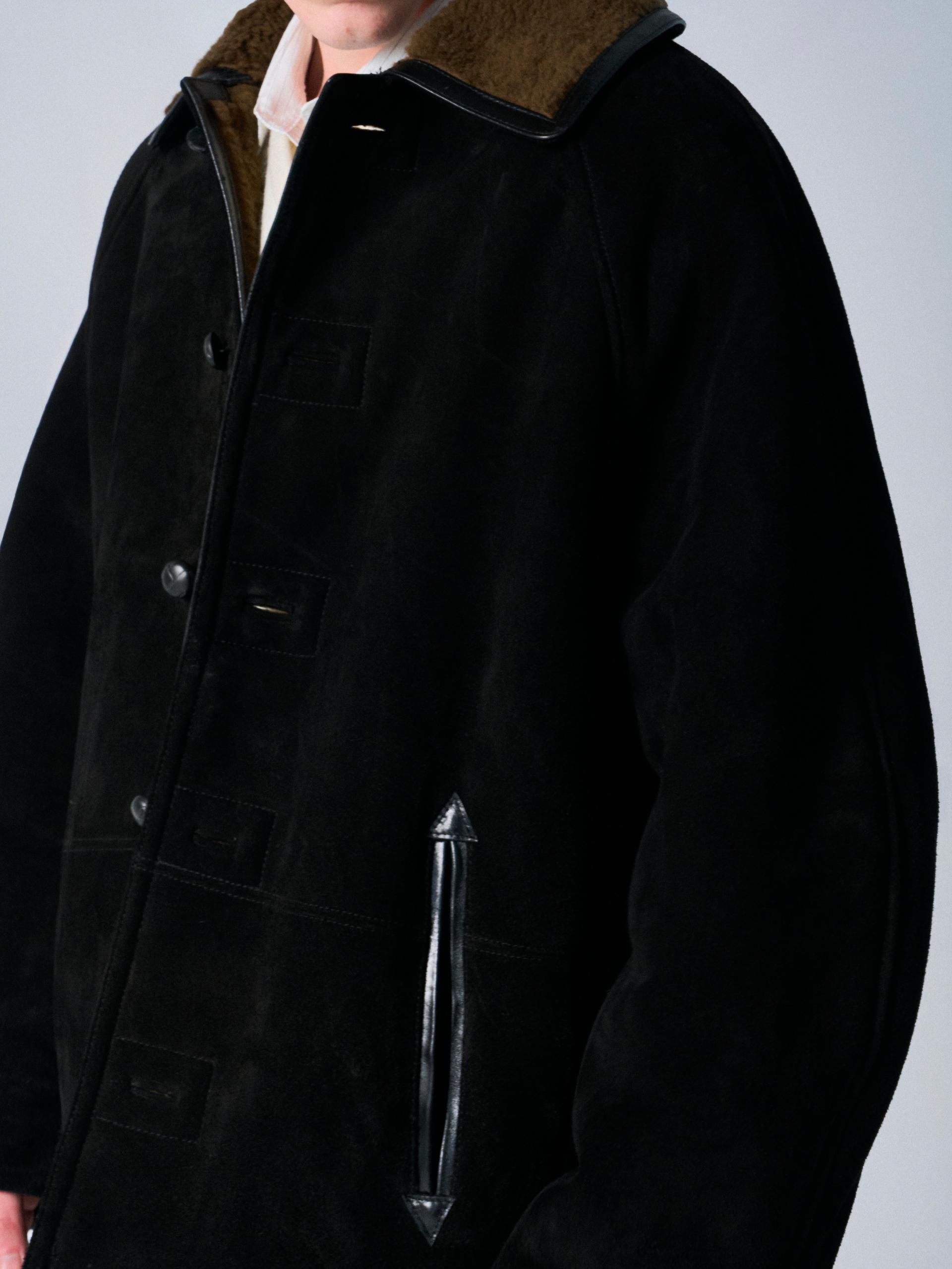 Brogan cow suede shearling car coat ink