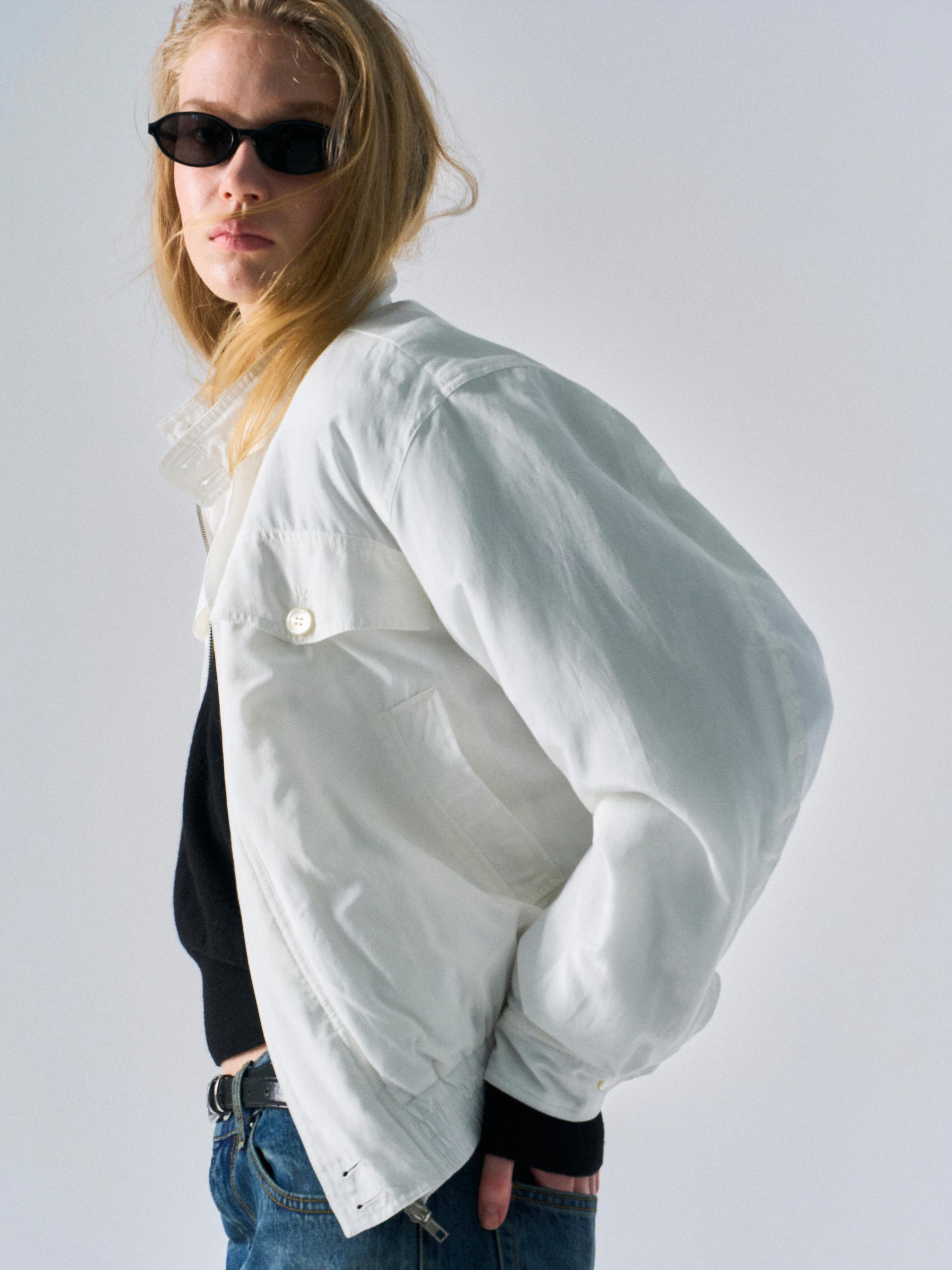 Cedric funnel-neck silk blouson white