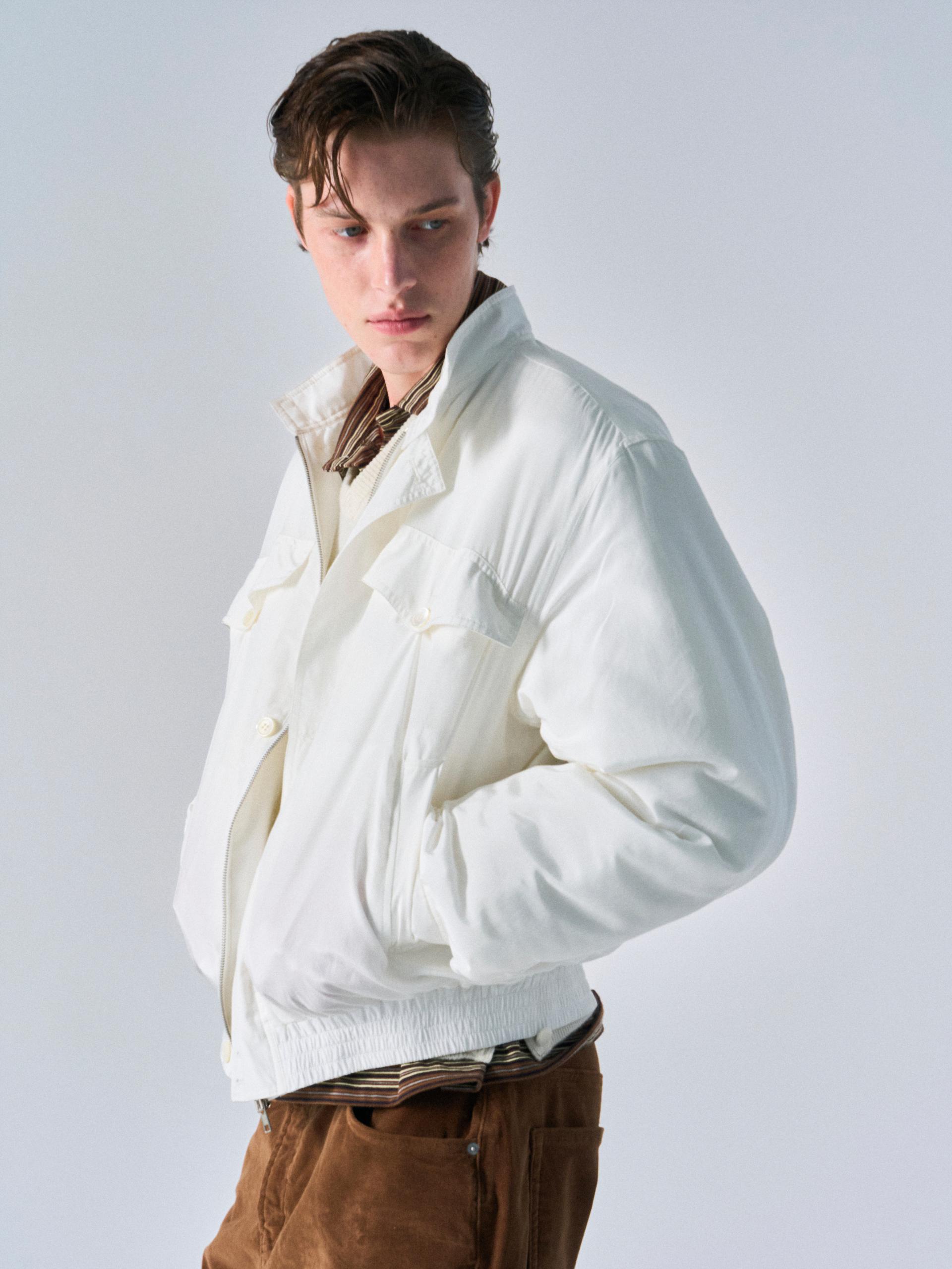 Cedric funnel-neck silk blouson white