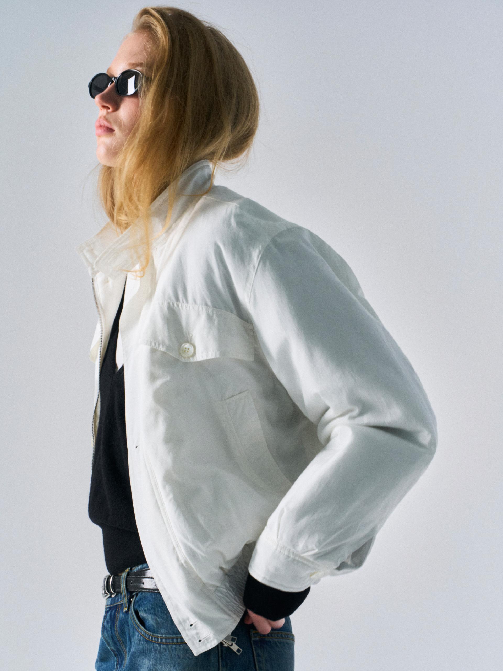 Cedric funnel-neck silk blouson white