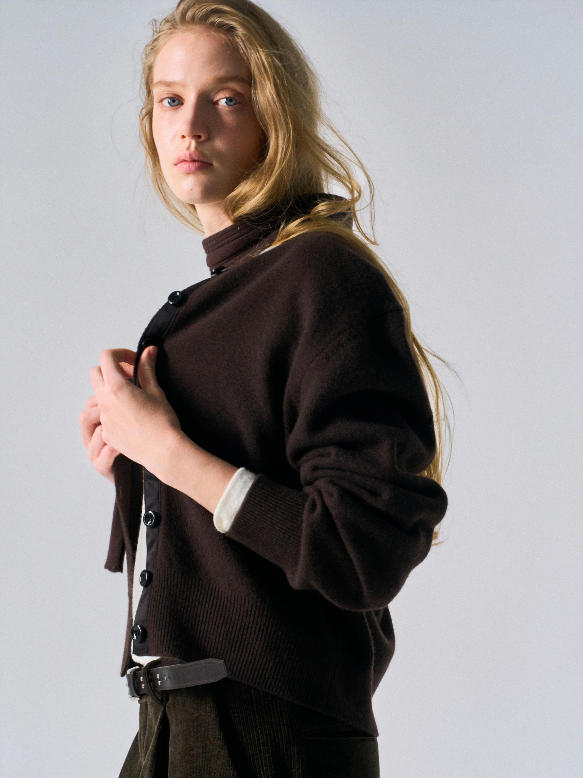 Lou border scarf cardigan taupe