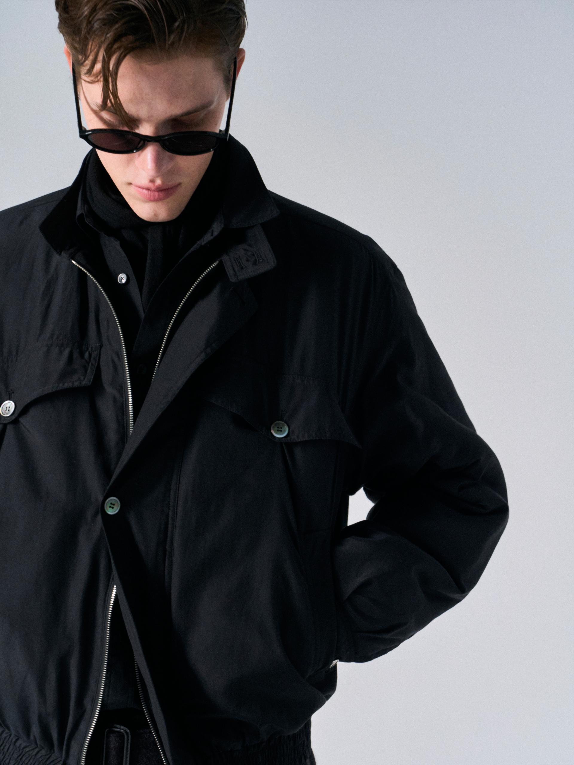 Cedric funnel-neck silk blouson black