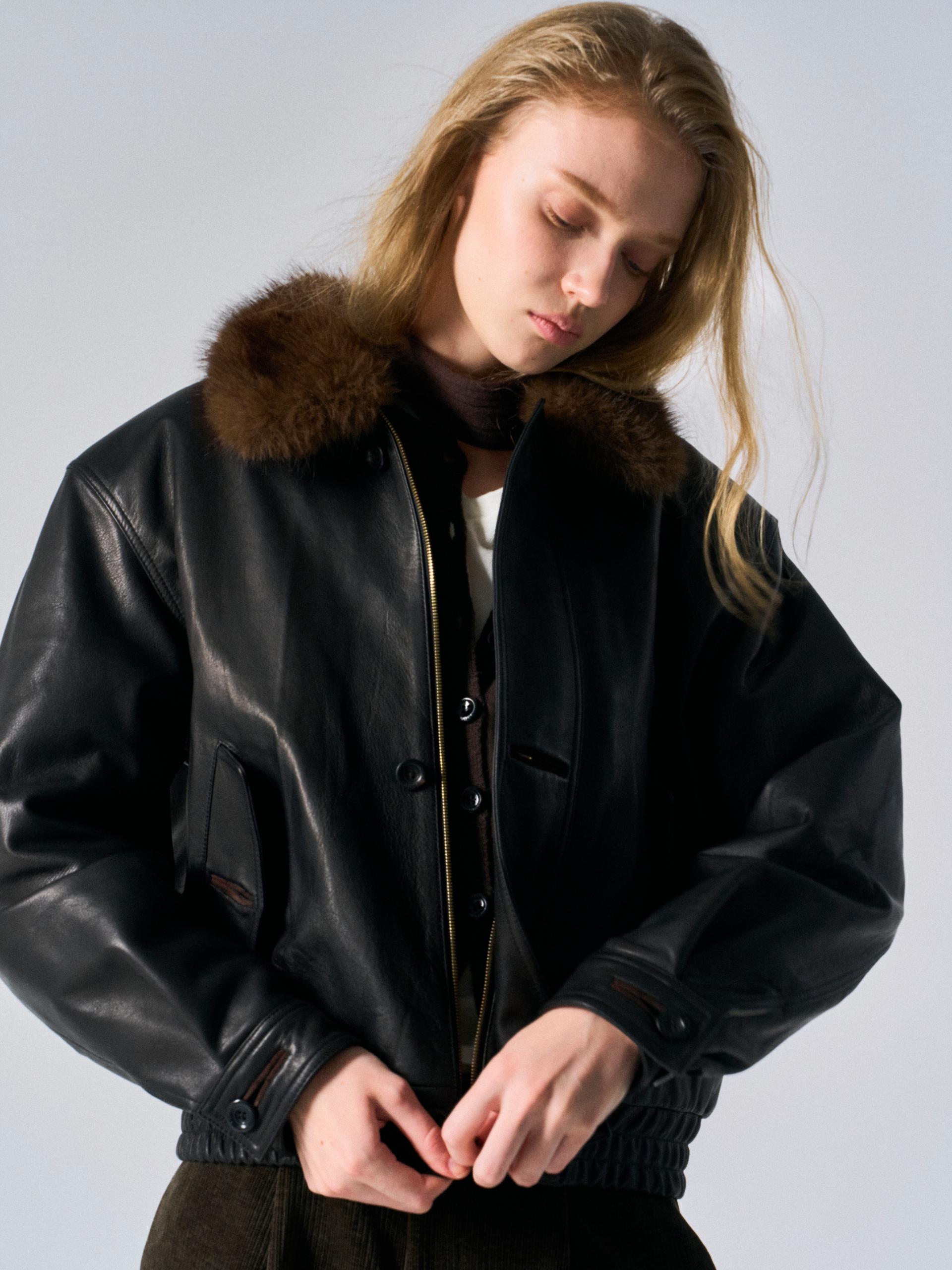 Afton padded leather jacket espresso