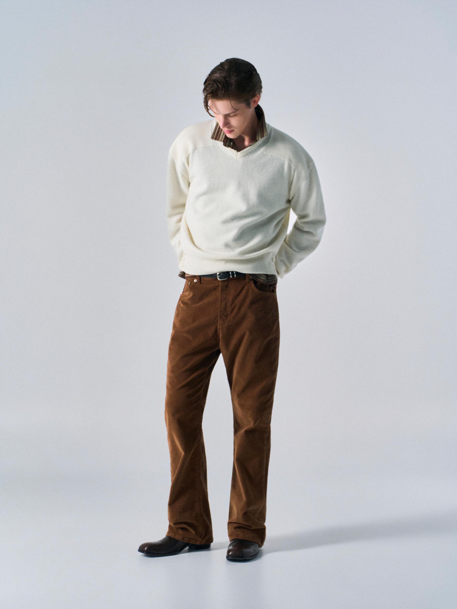 Rodd washed velvet bootcut jeans rust