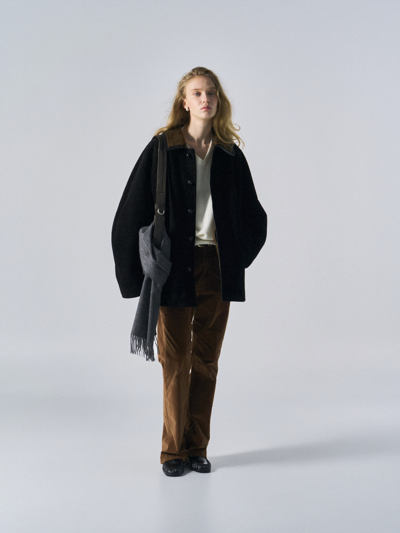 Brogan cow suede shearling car coat ink
