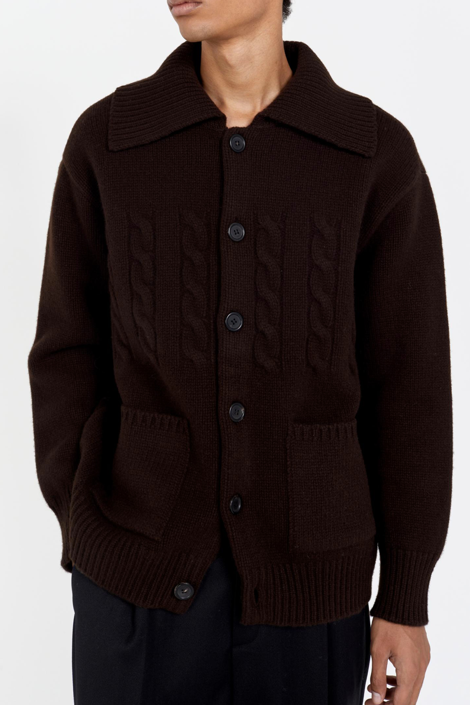 super fine wool cable-knit cardigan brownie