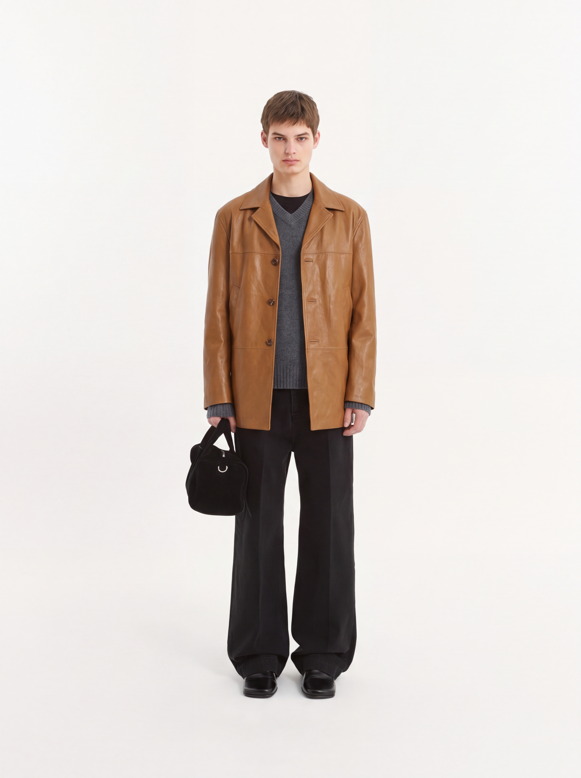 vincent vegan leather car coat peanut
