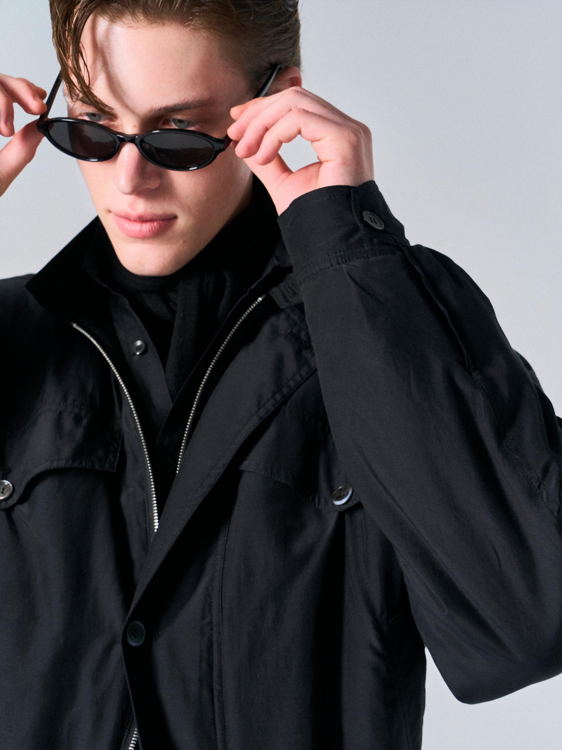 Cedric funnel-neck silk blouson black