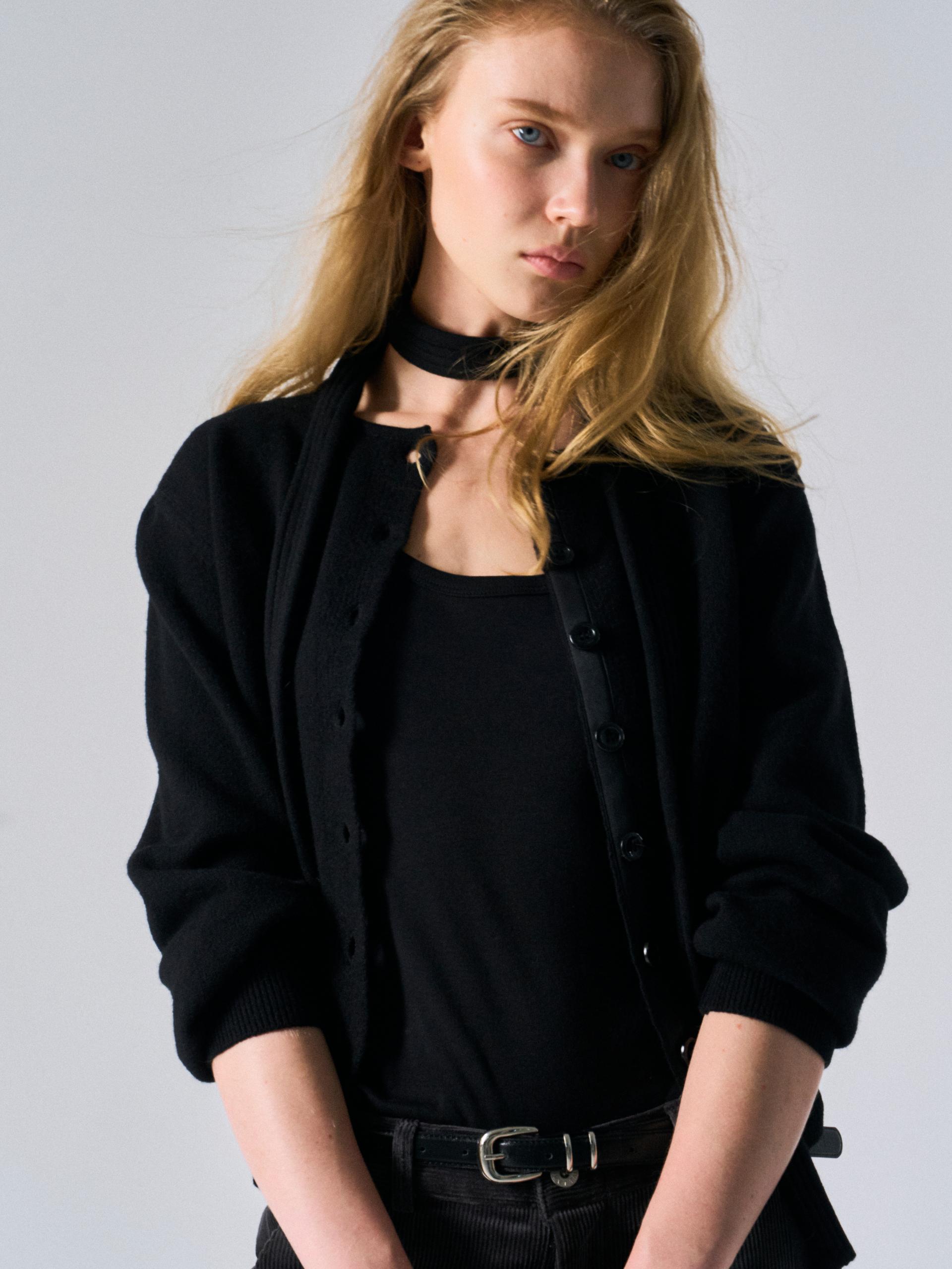 Lou border scarf cardigan black