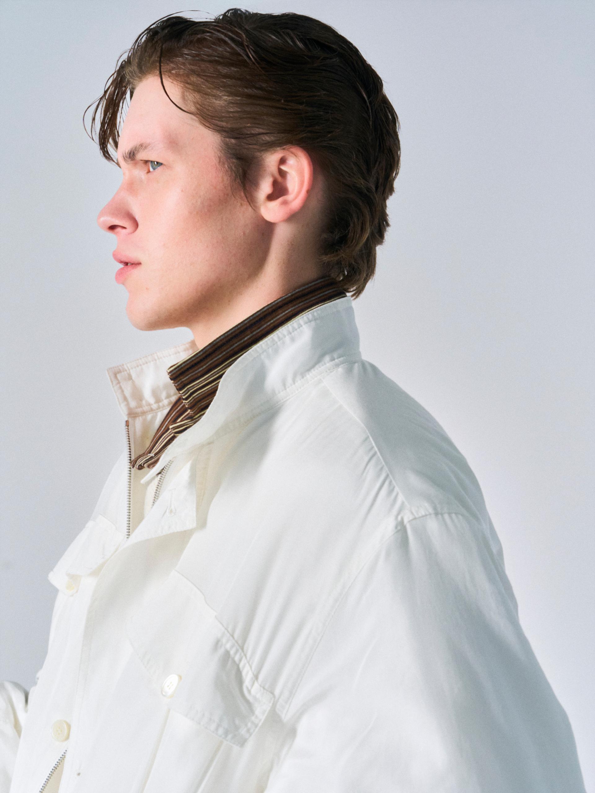 Cedric funnel-neck silk blouson white