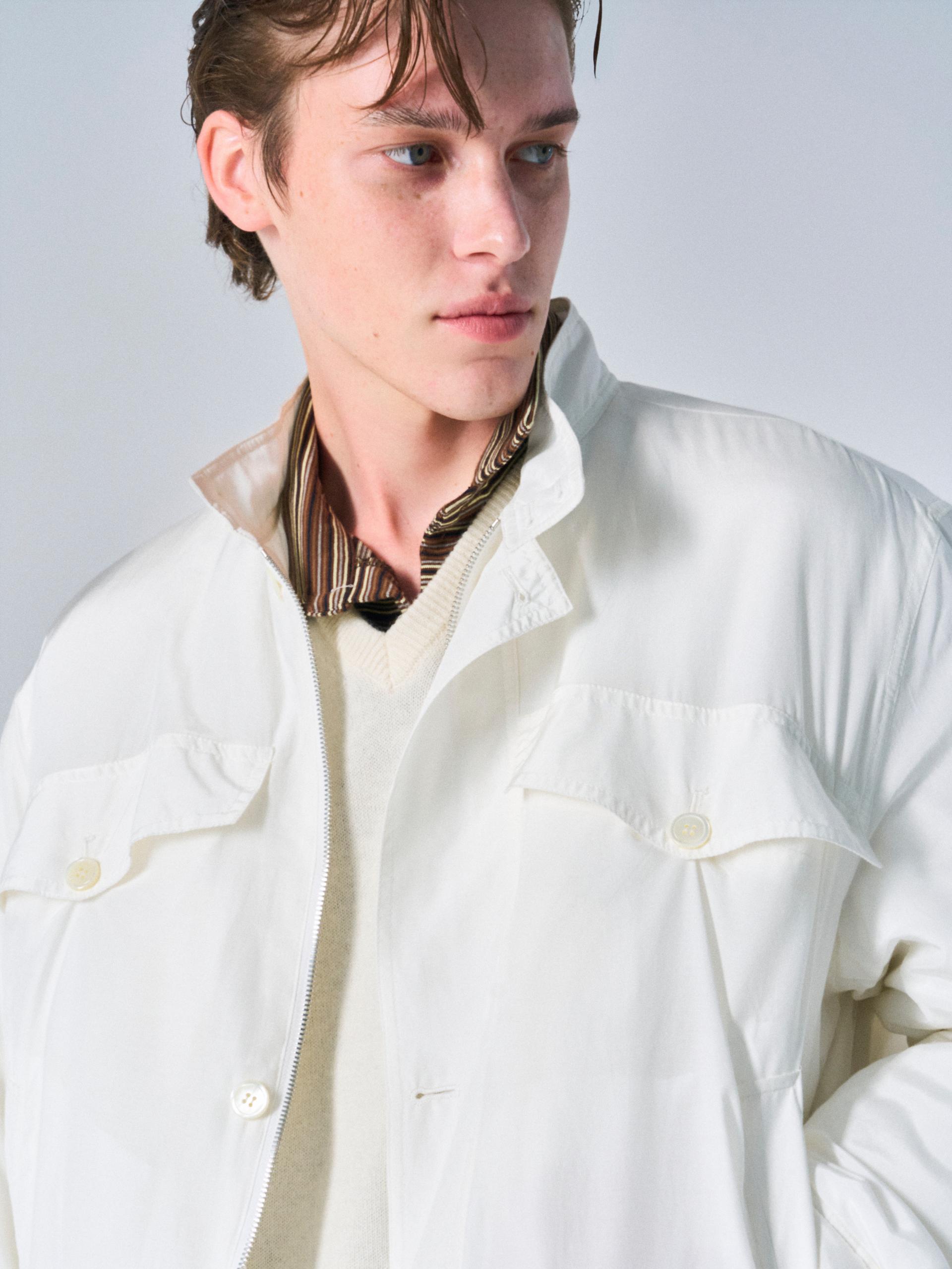 Cedric funnel-neck silk blouson white