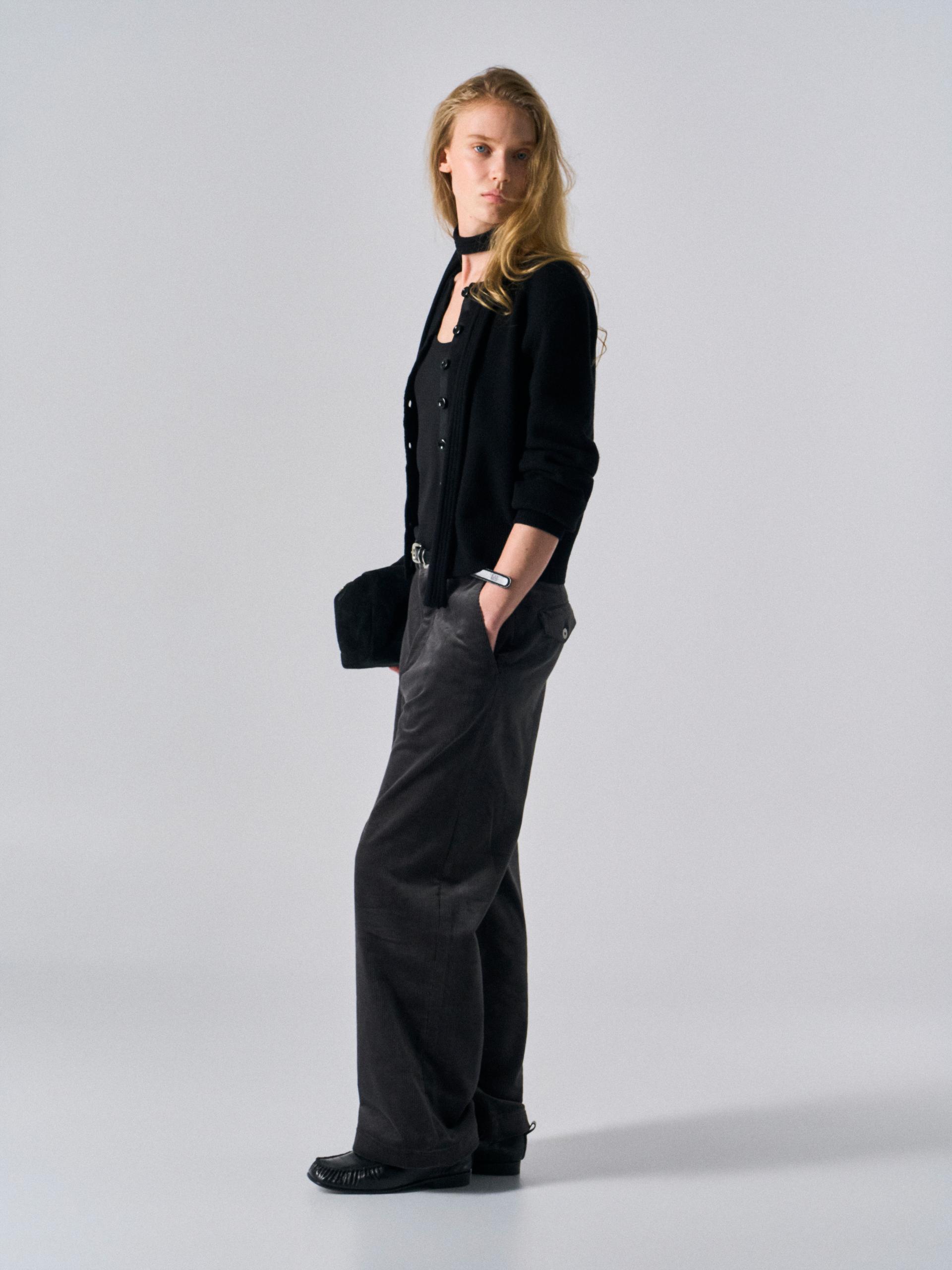 Lou border scarf cardigan black