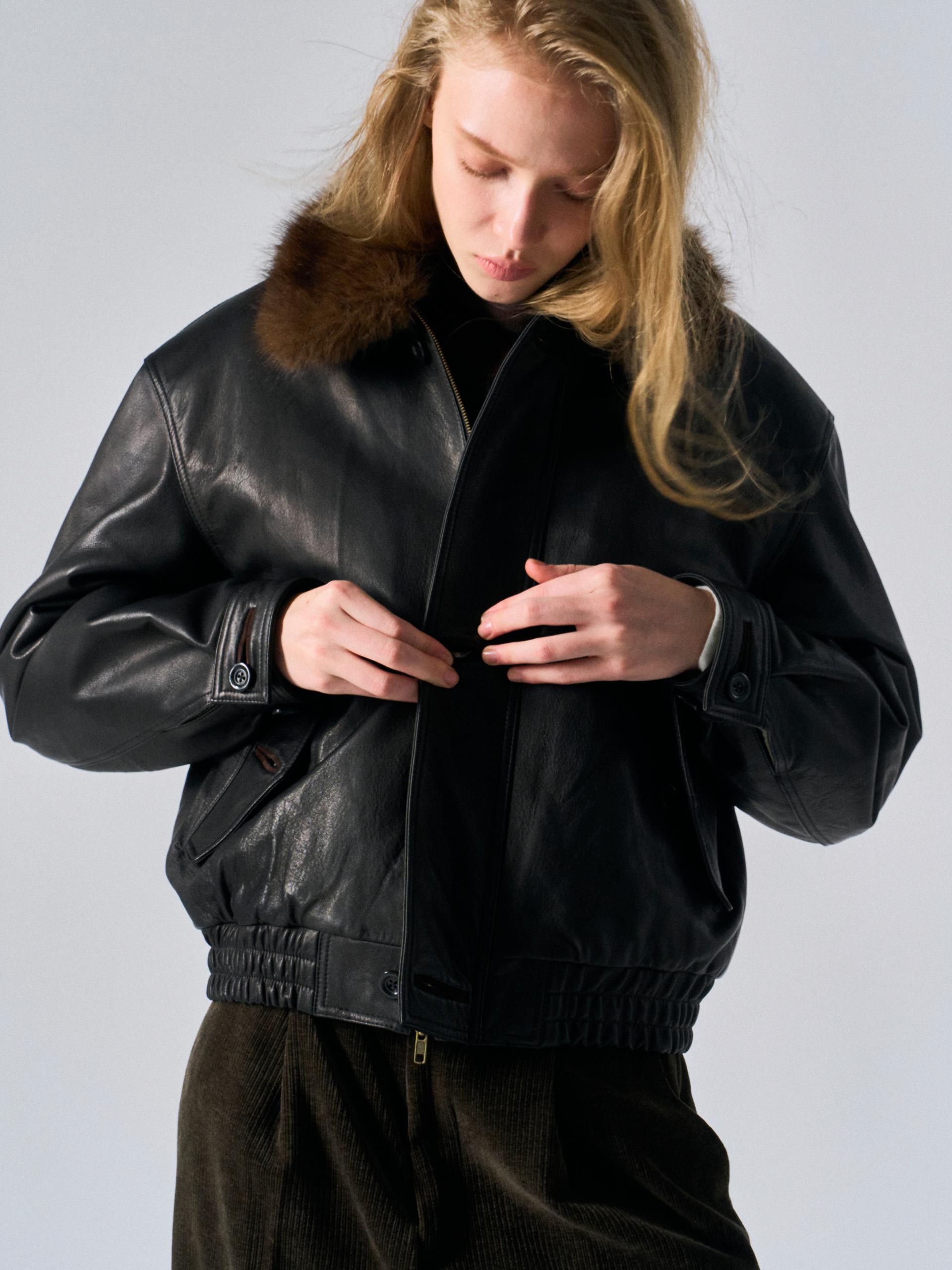 Afton padded leather jacket espresso