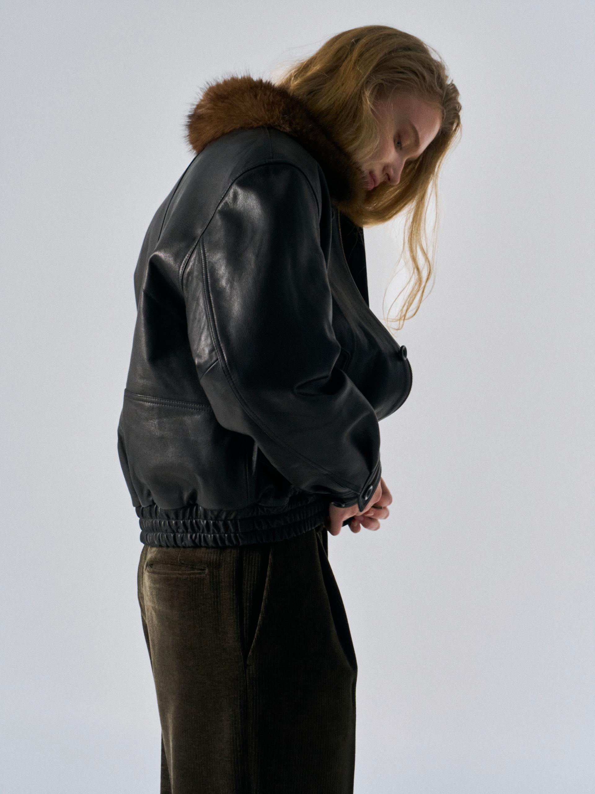 Afton padded leather jacket espresso