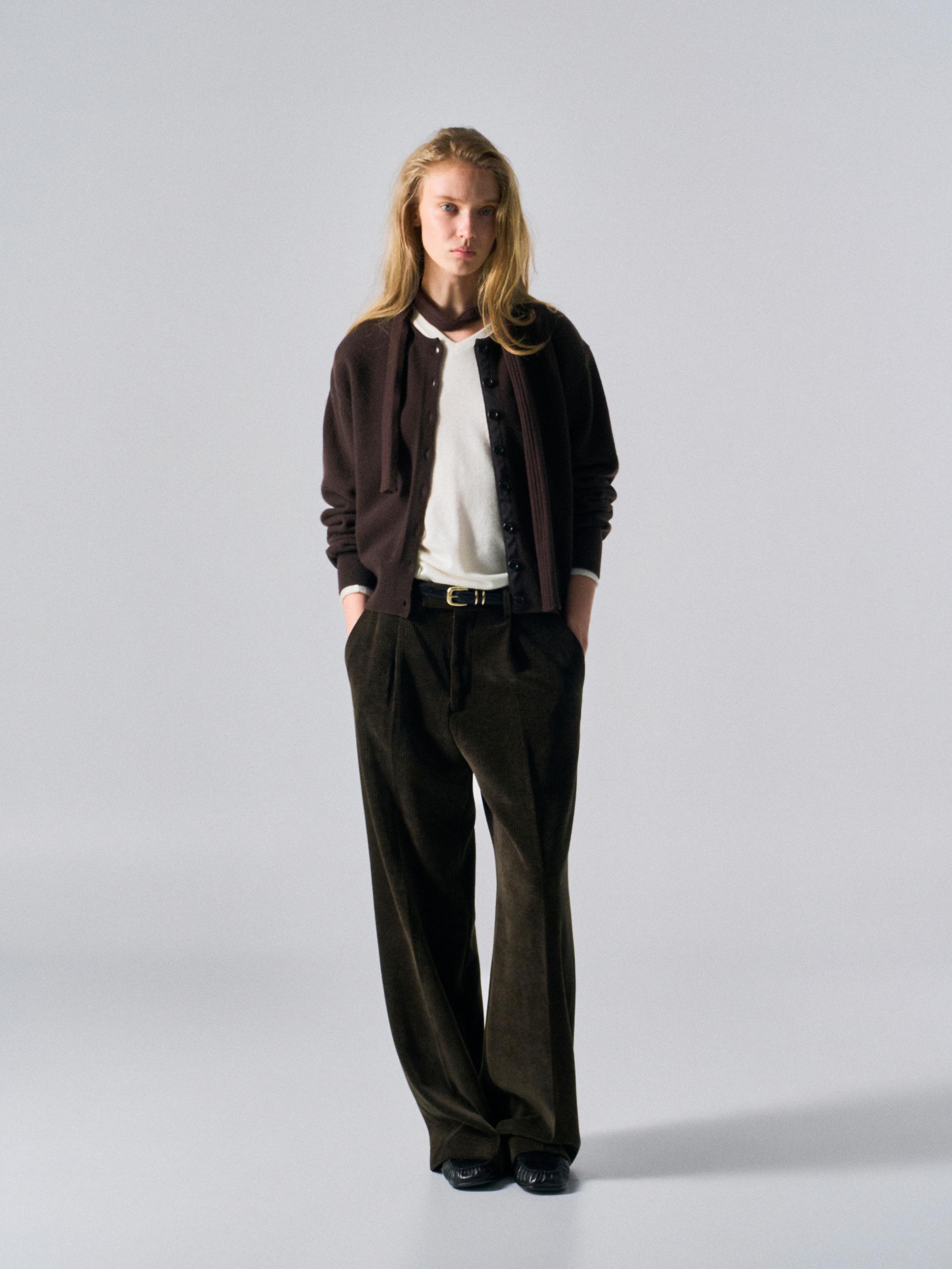 Lou border scarf cardigan taupe