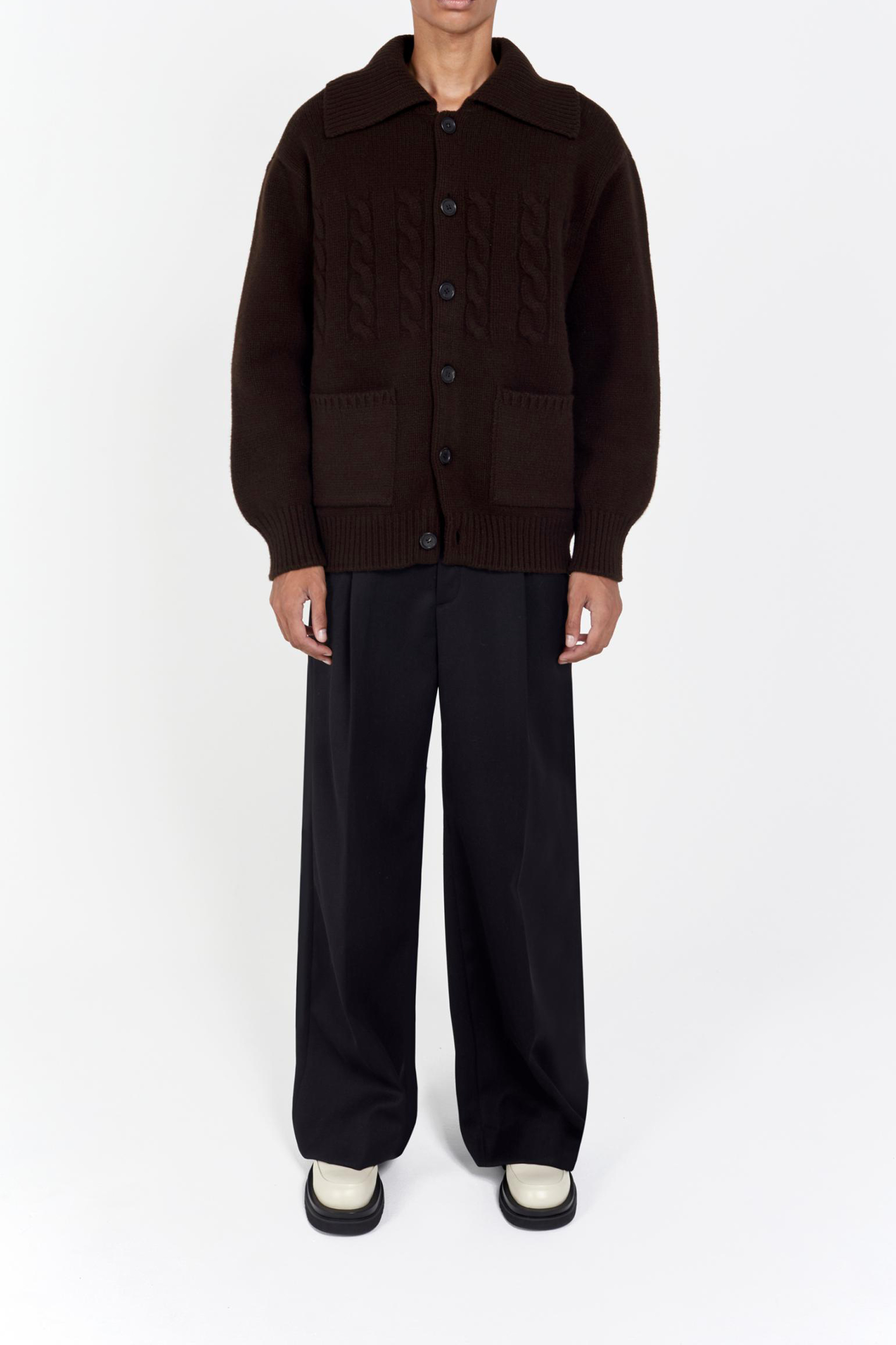 super fine wool cable-knit cardigan brownie