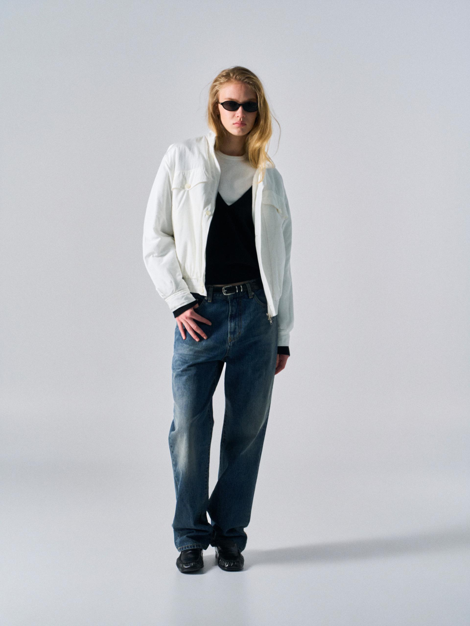 Cedric funnel-neck silk blouson white