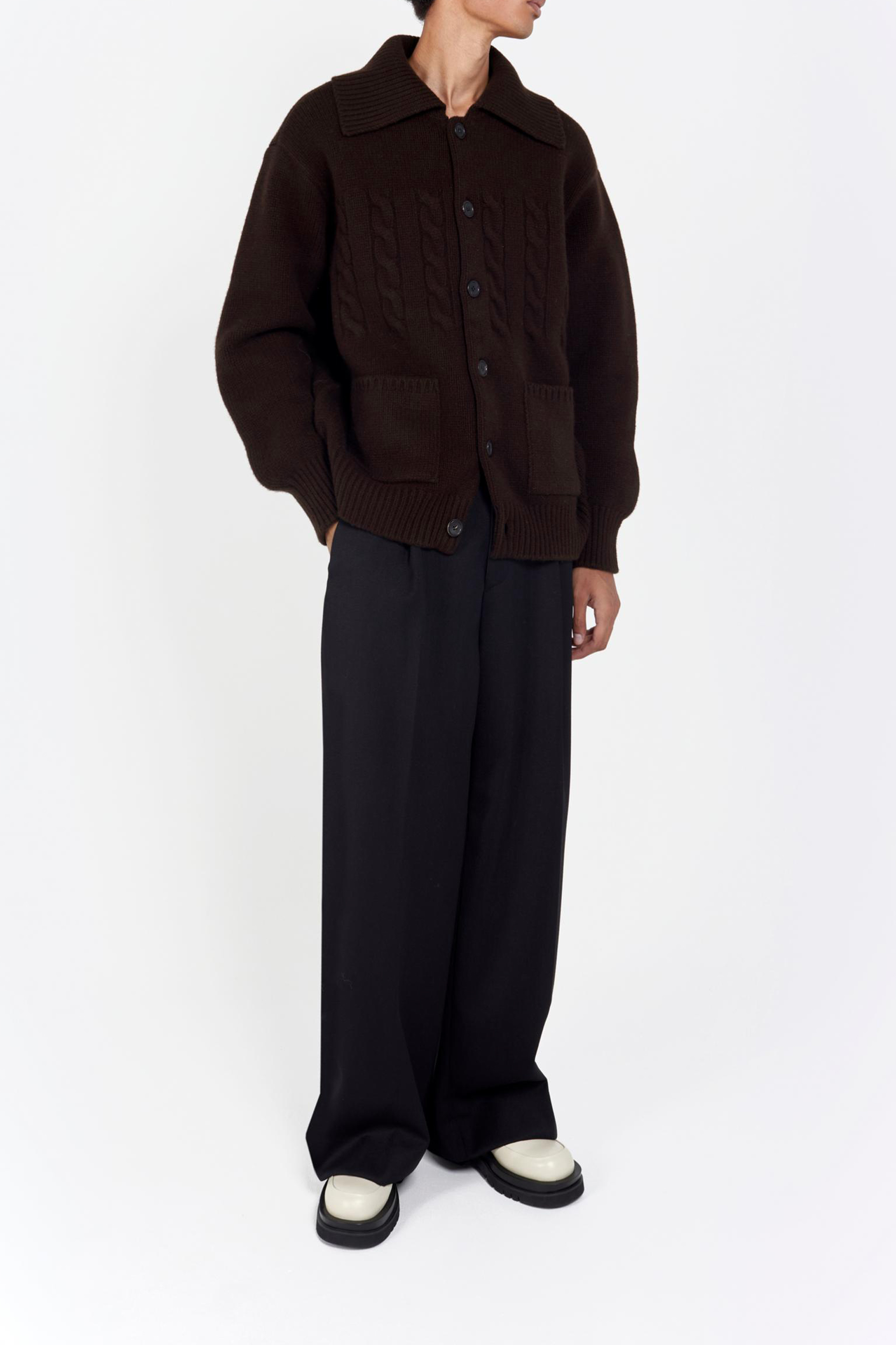 super fine wool cable-knit cardigan brownie