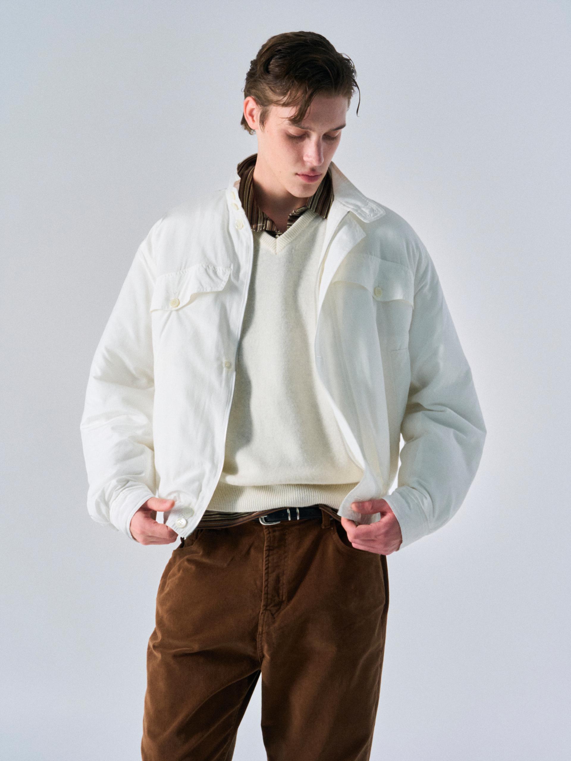 Cedric funnel-neck silk blouson white