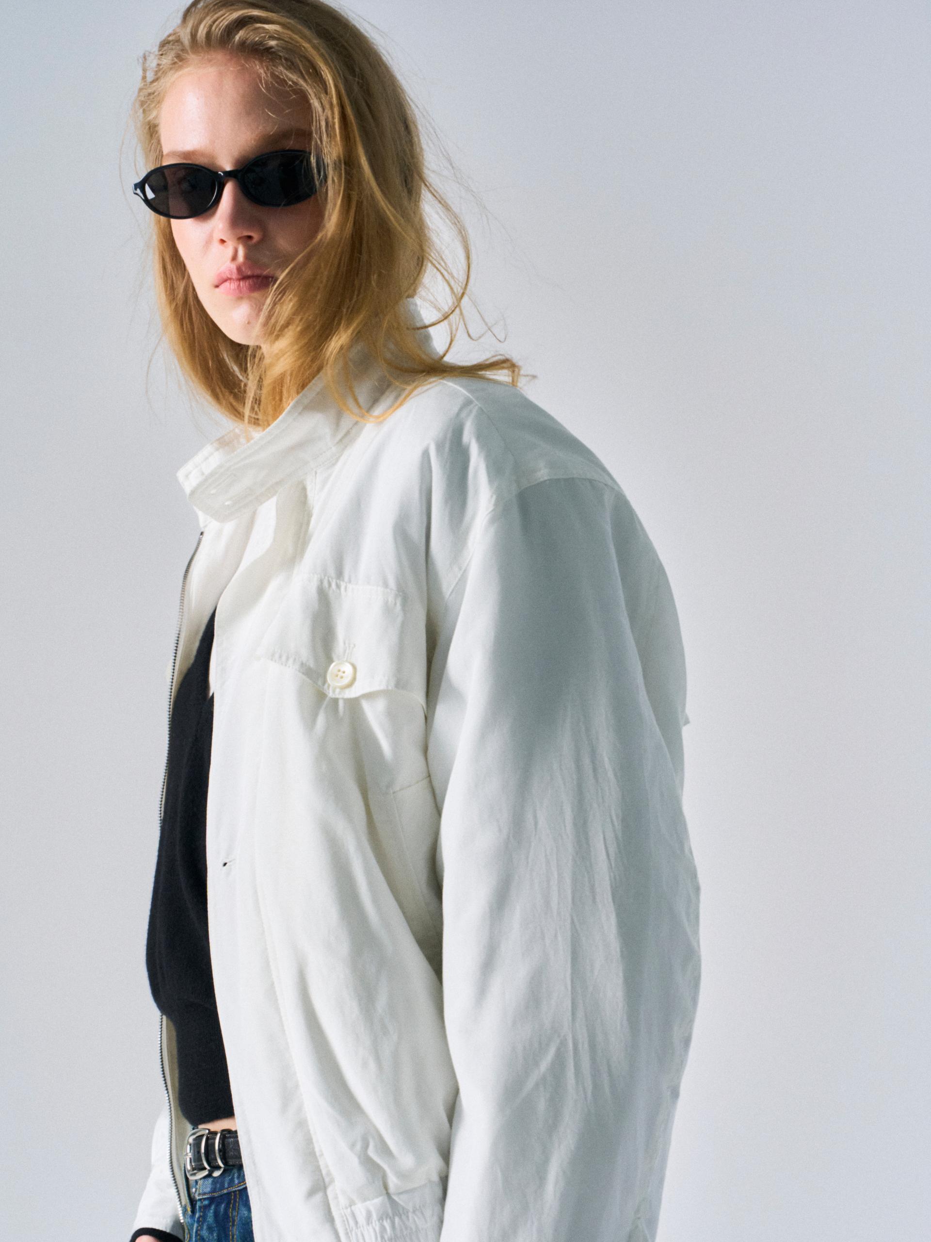Cedric funnel-neck silk blouson white