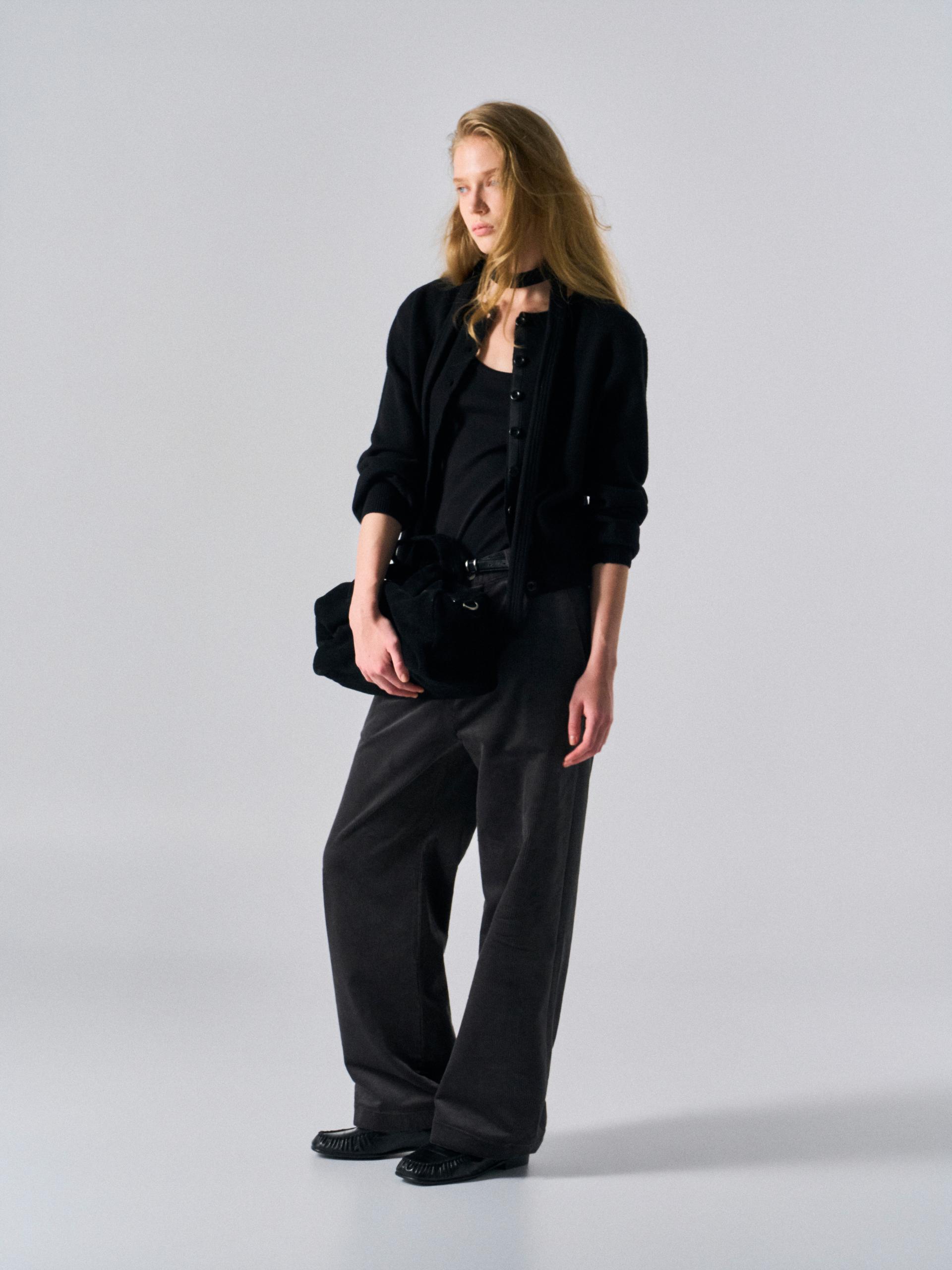 Lou border scarf cardigan black