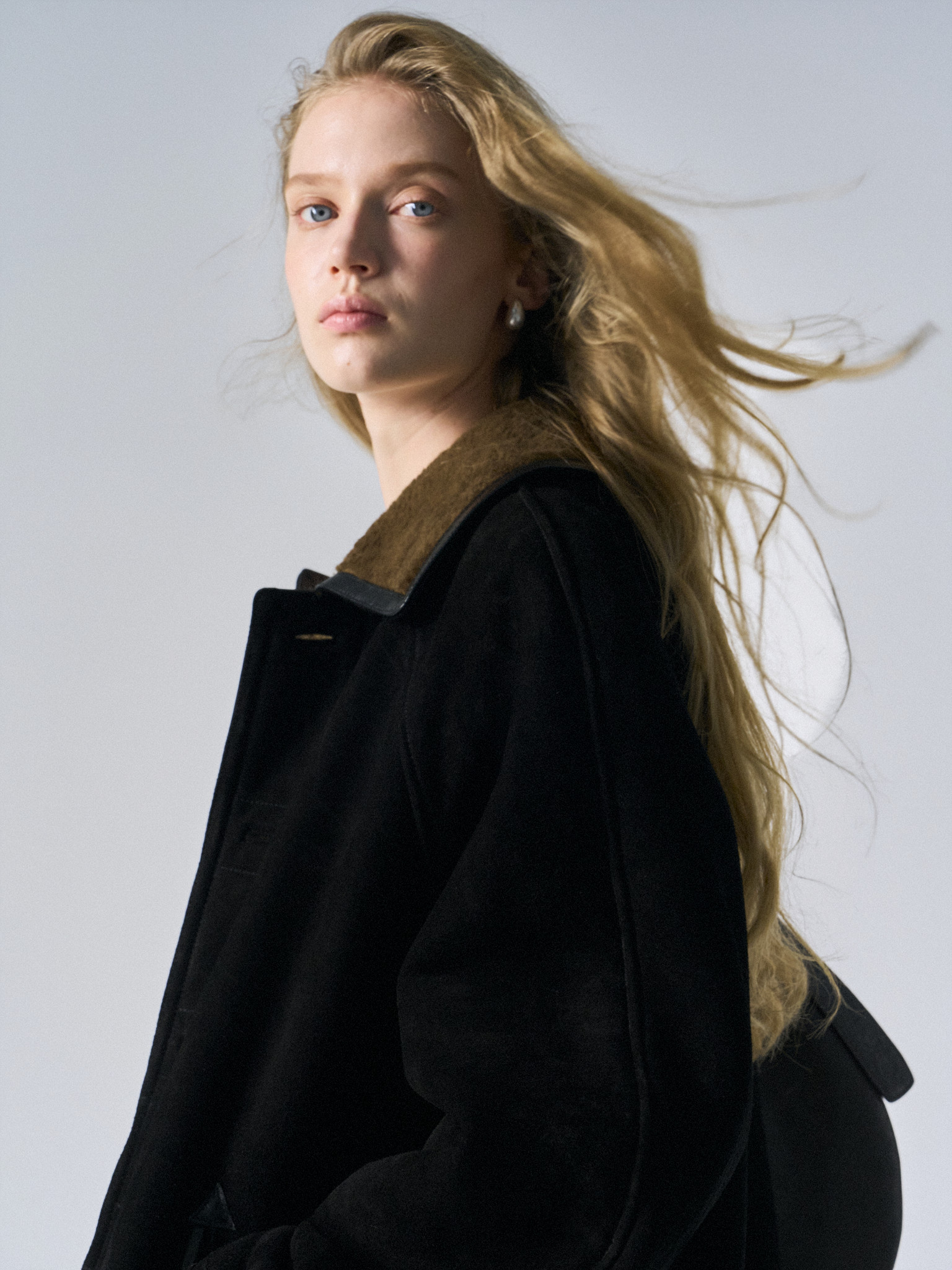 Brogan cow suede shearling car coat ink