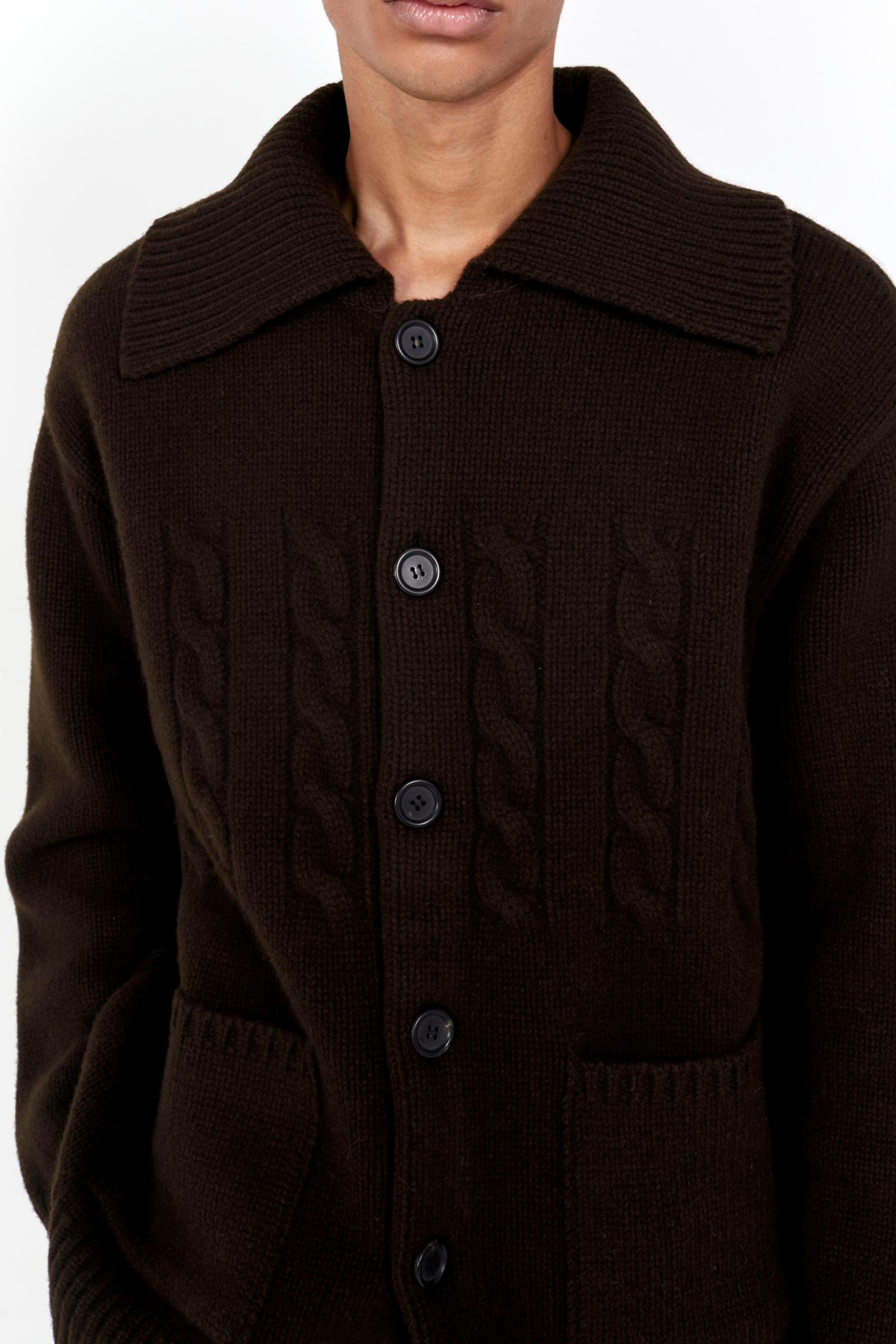 super fine wool cable-knit cardigan brownie