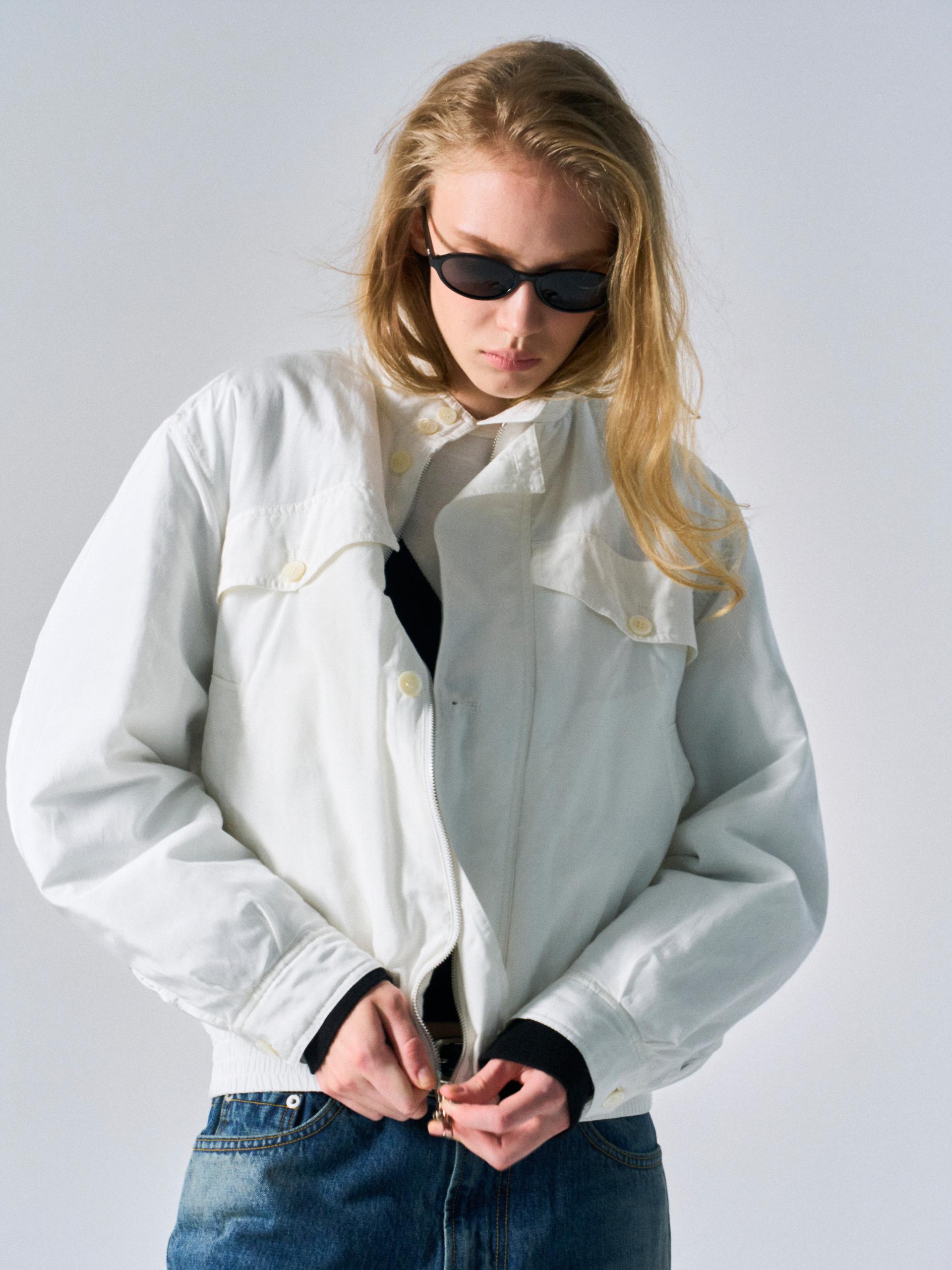 Cedric funnel-neck silk blouson white