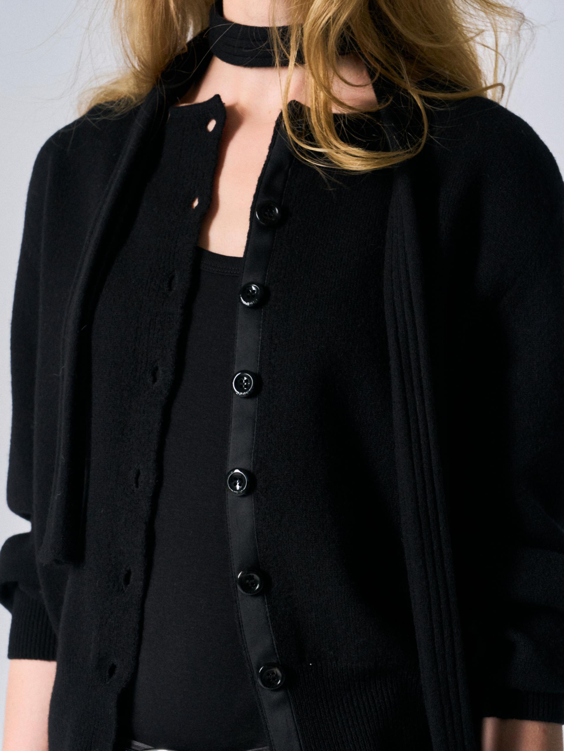 Lou border scarf cardigan black