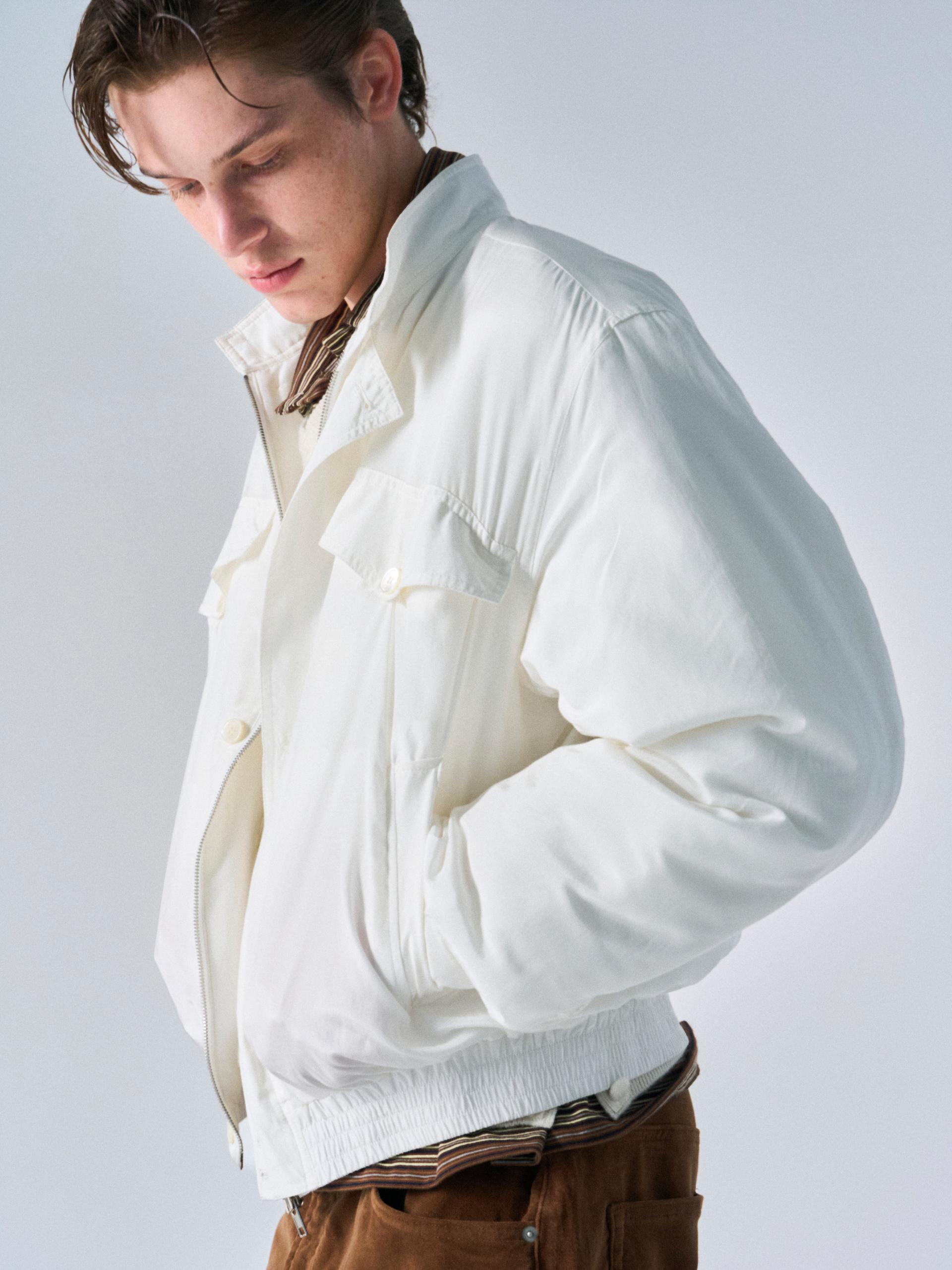 Cedric funnel-neck silk blouson white