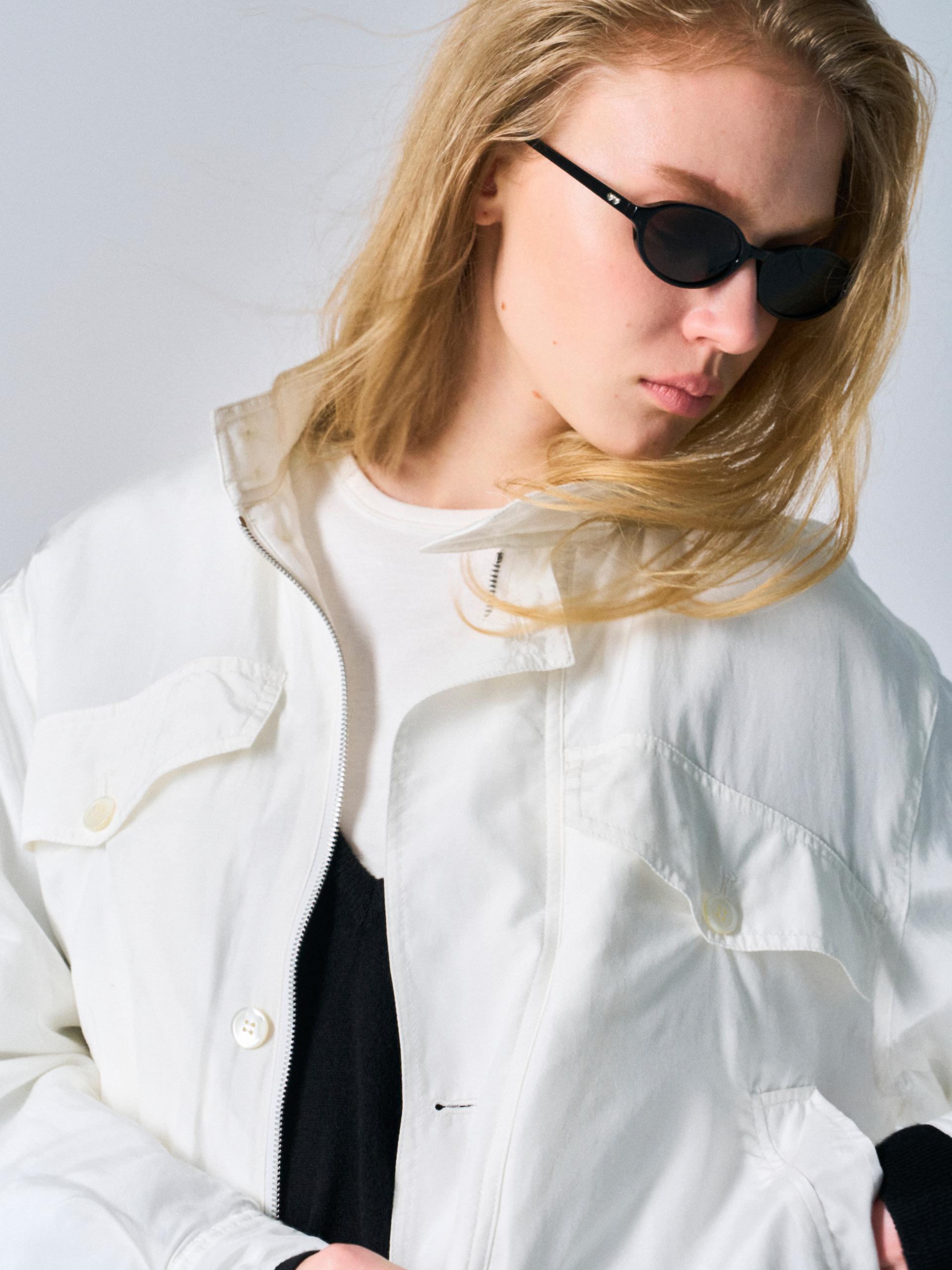 Cedric funnel-neck silk blouson white