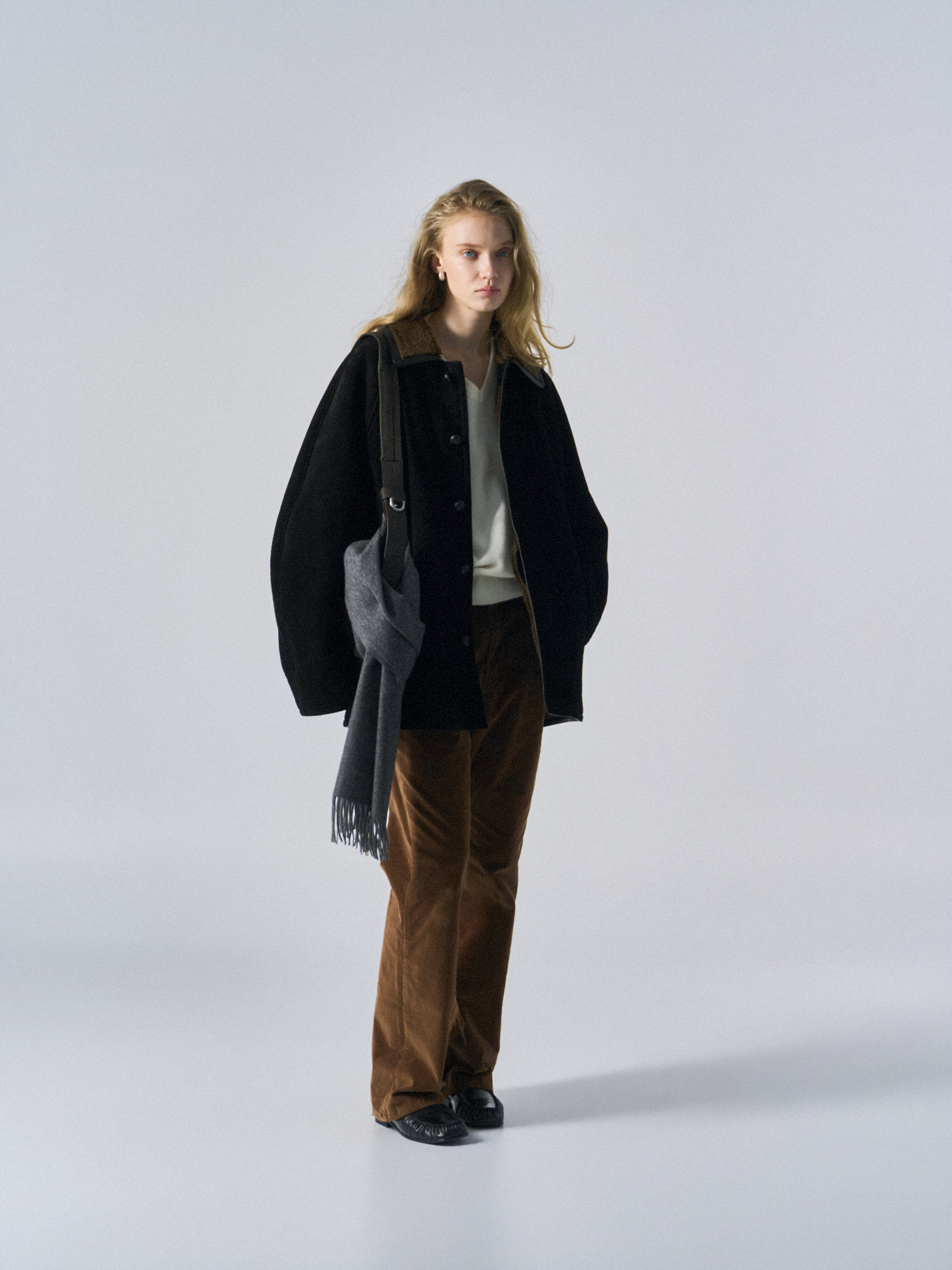 Brogan cow suede shearling car coat ink