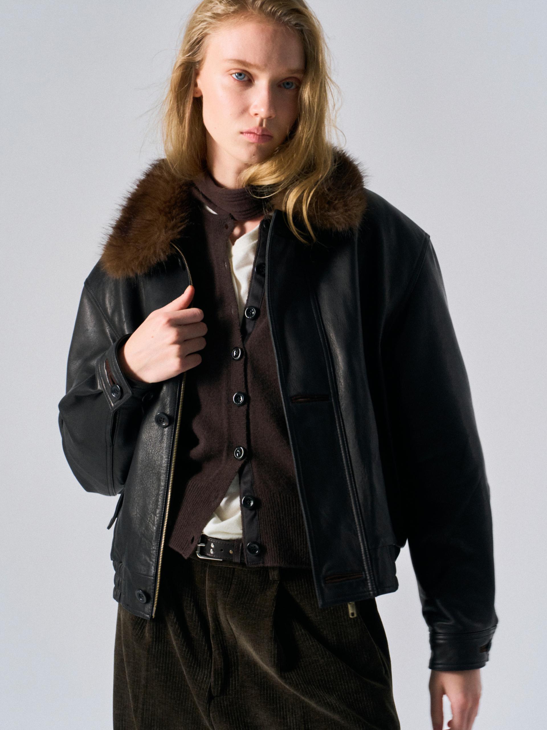Afton padded leather jacket espresso