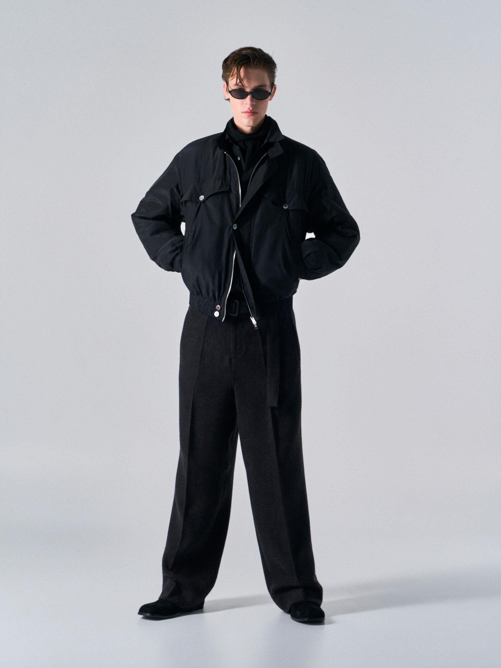 Cedric funnel-neck silk blouson black