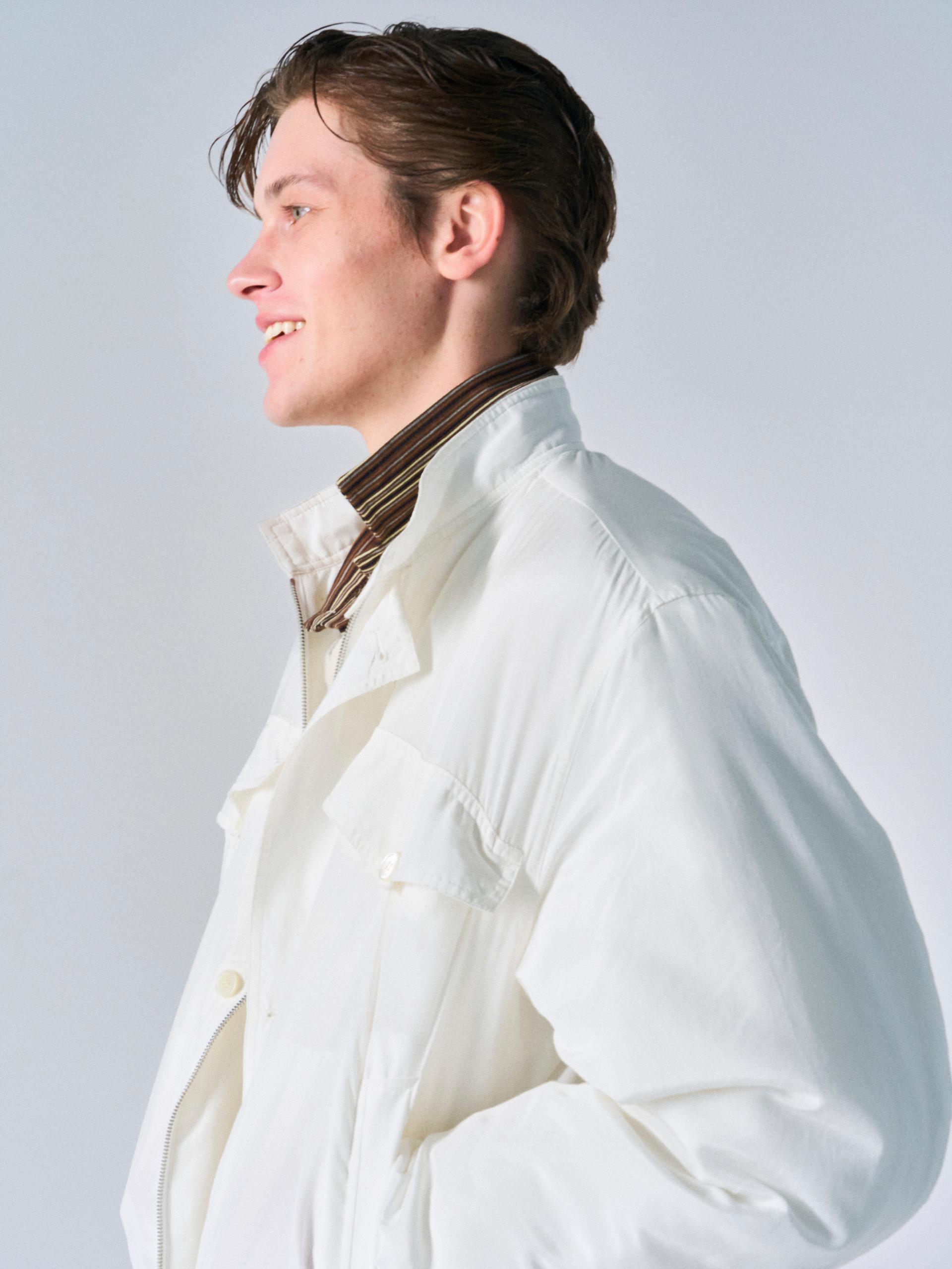 Cedric funnel-neck silk blouson white