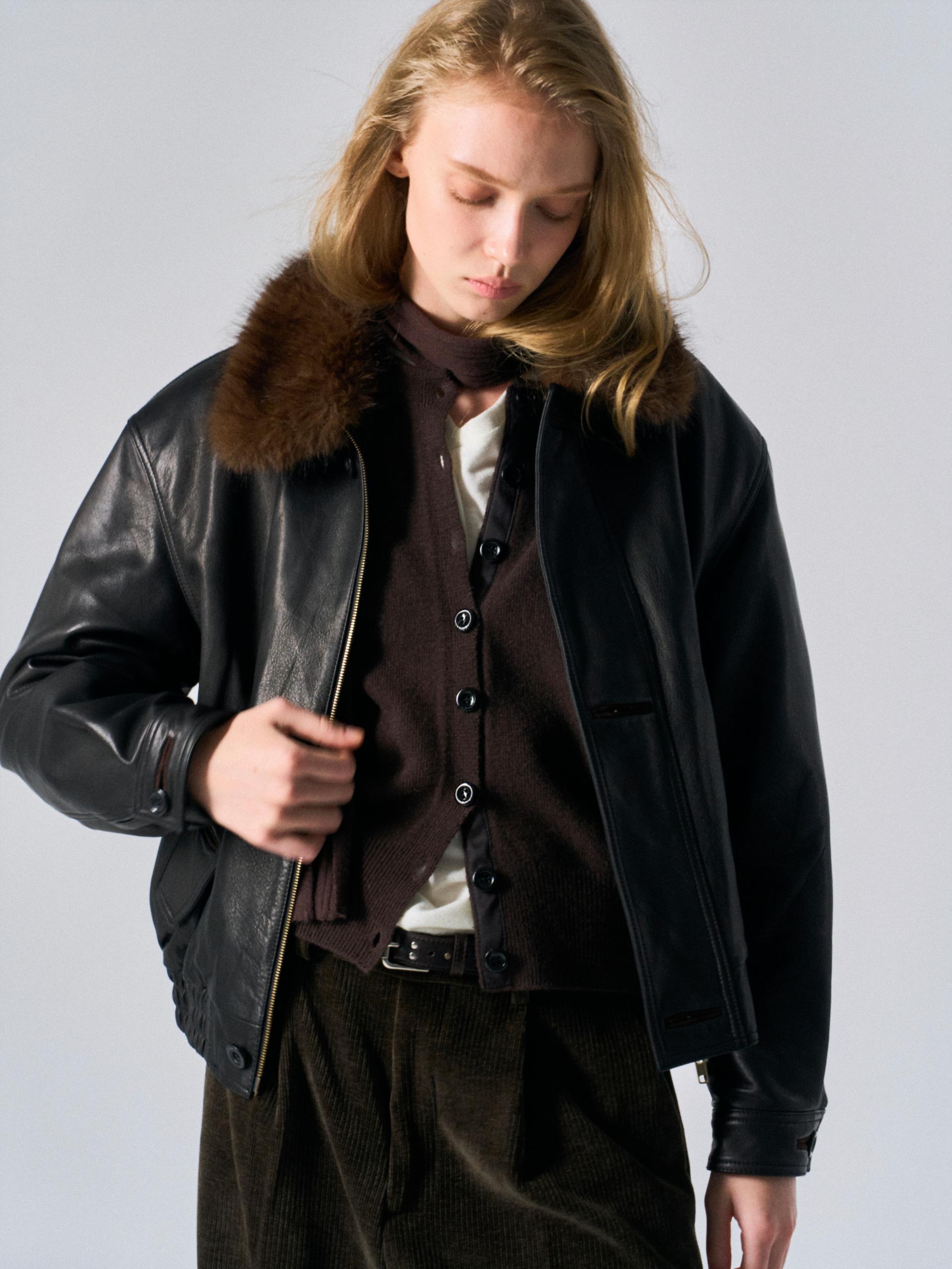 Afton padded leather jacket espresso