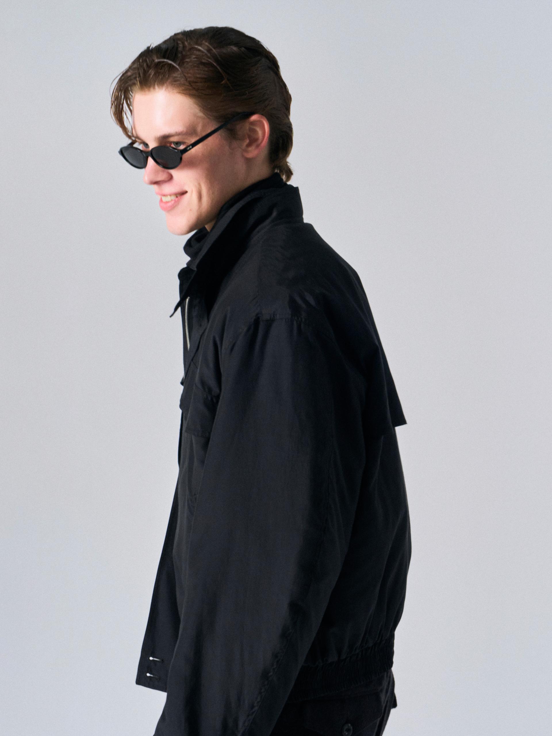 Cedric funnel-neck silk blouson black