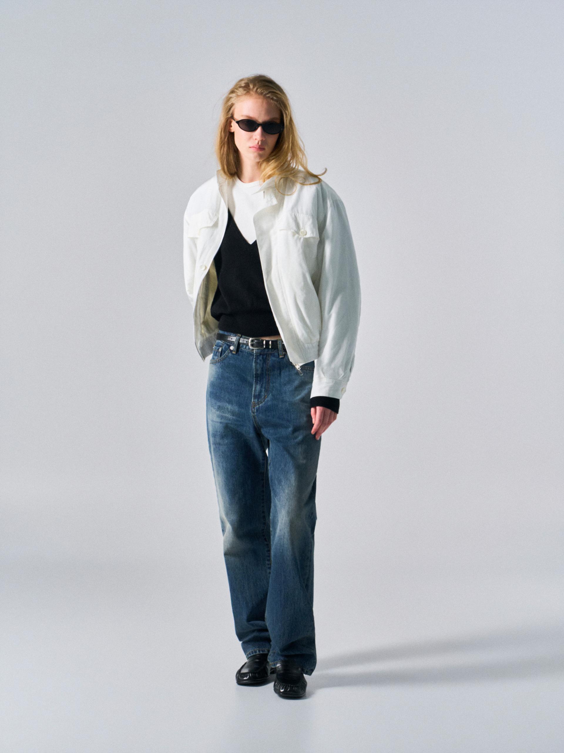 Cedric funnel-neck silk blouson white