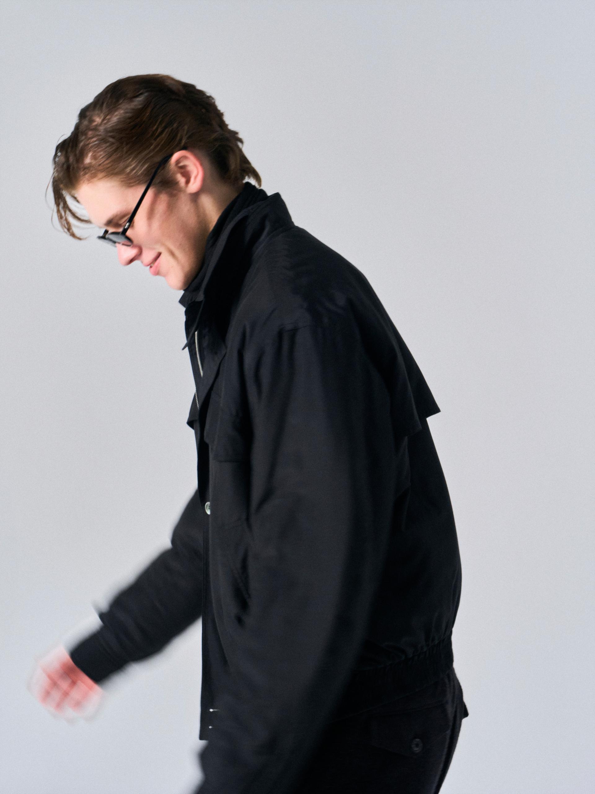 Cedric funnel-neck silk blouson black
