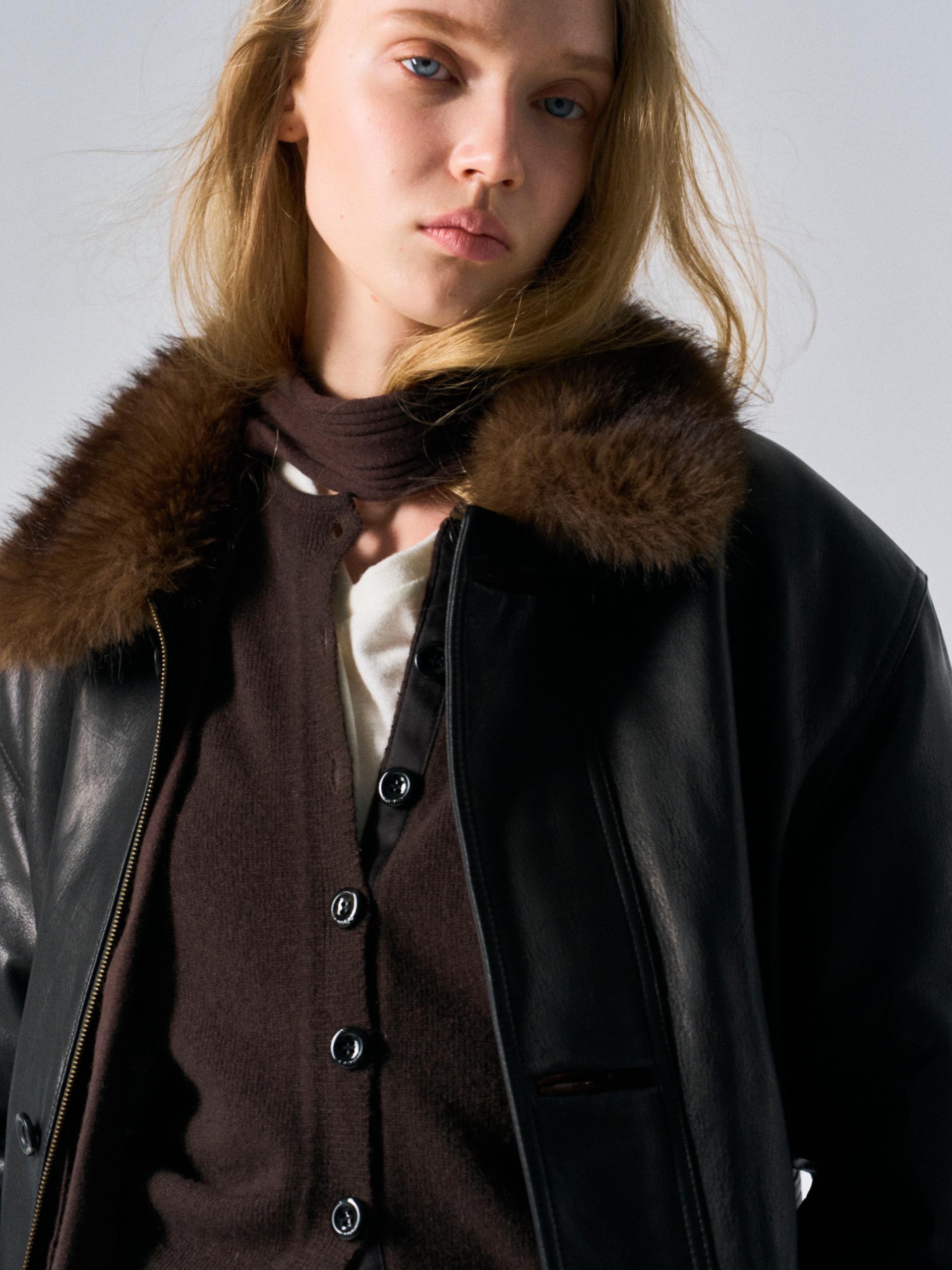 Afton padded leather jacket espresso