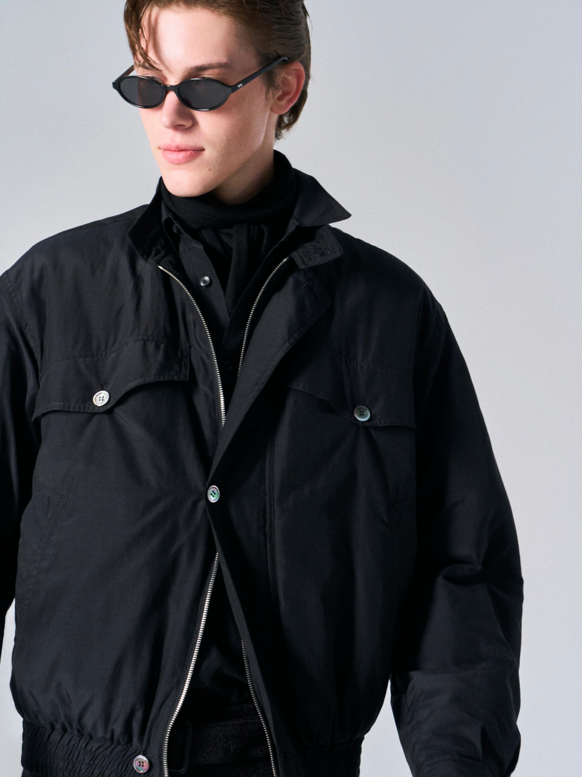 Cedric funnel-neck silk blouson black