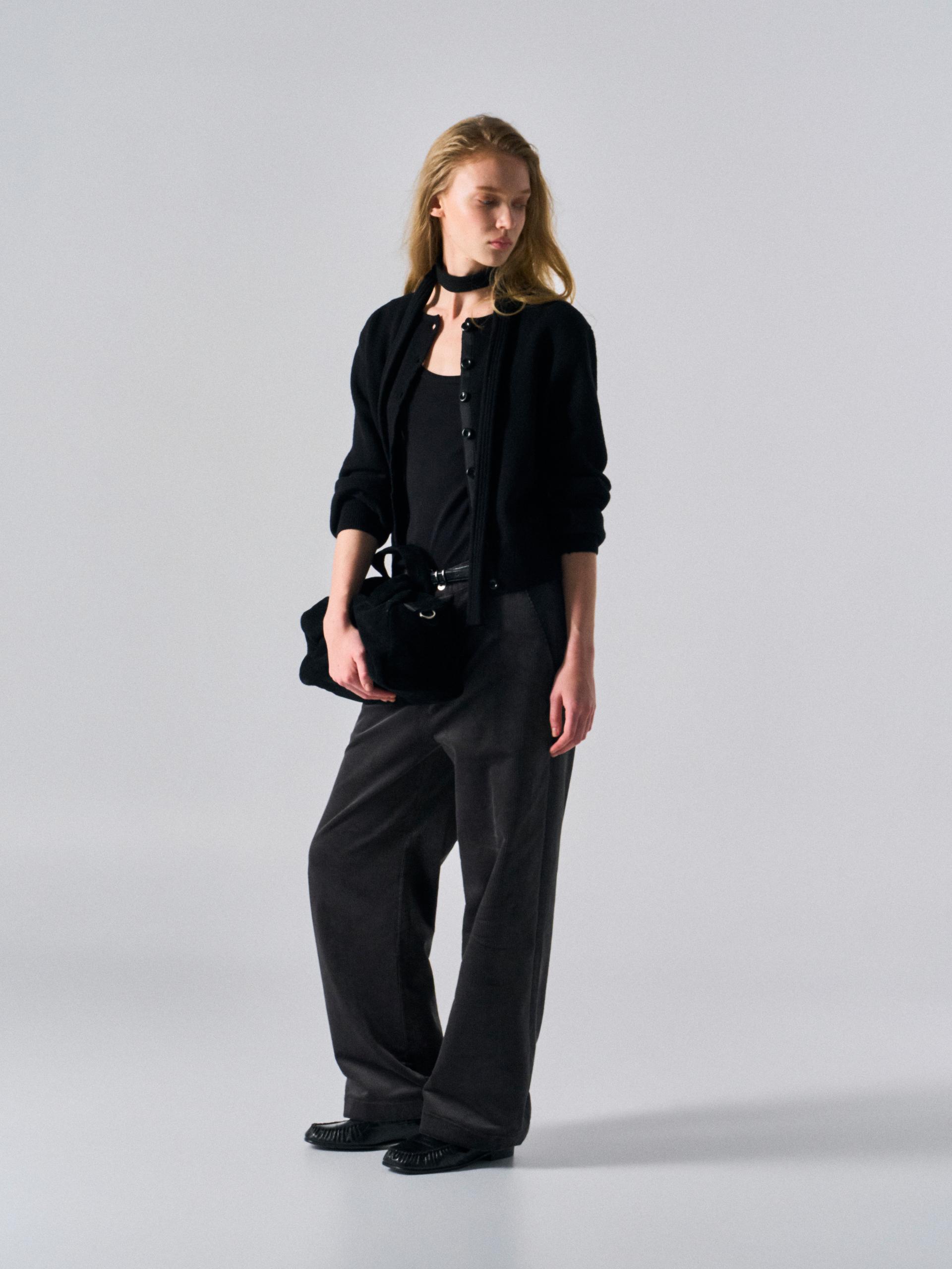 Lou border scarf cardigan black