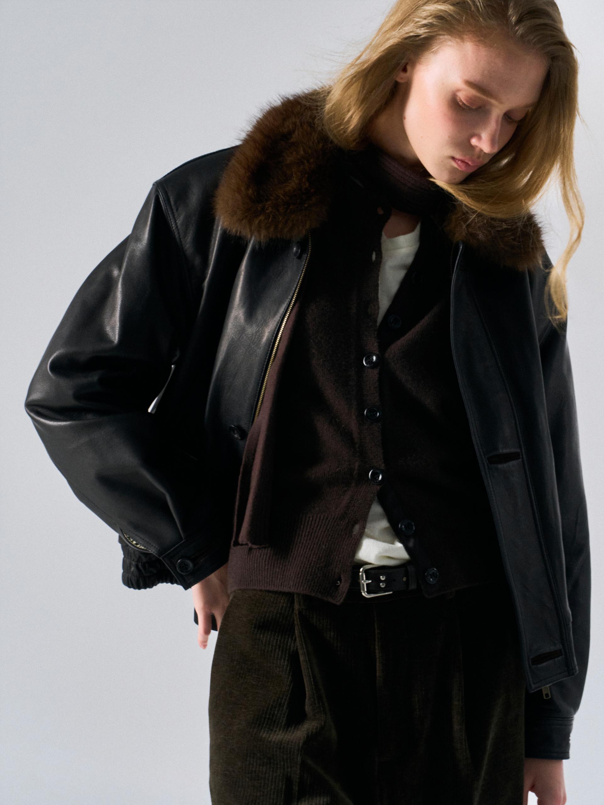 Afton padded leather jacket espresso
