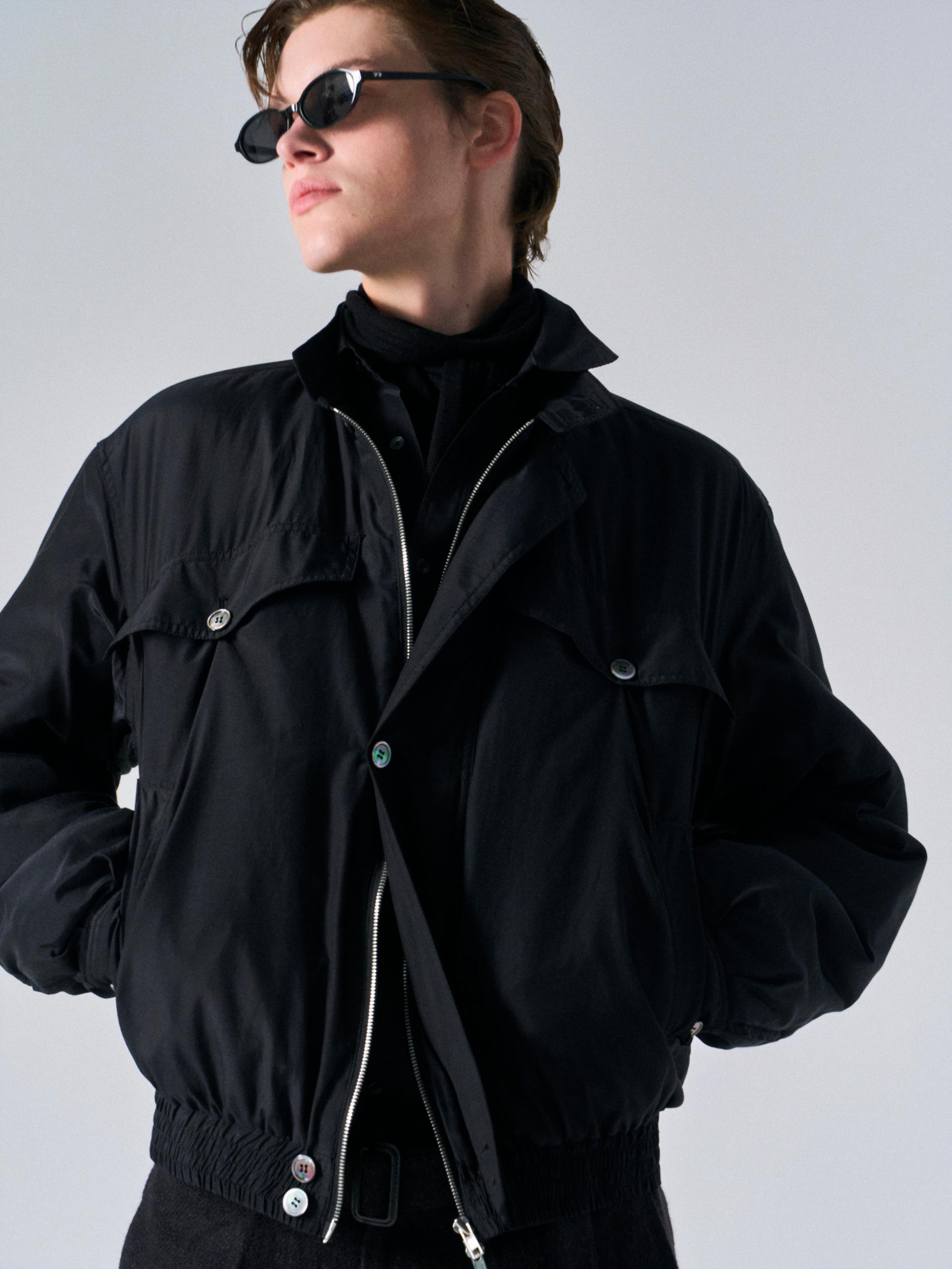 Cedric funnel-neck silk blouson black