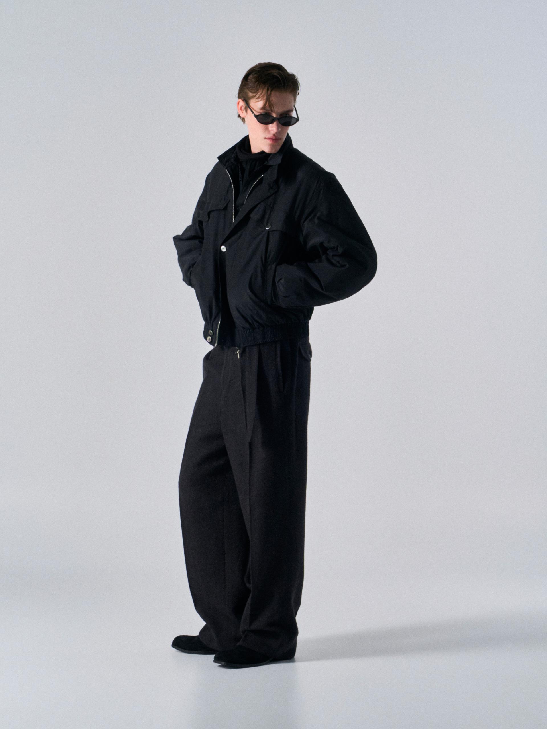 Cedric funnel-neck silk blouson black