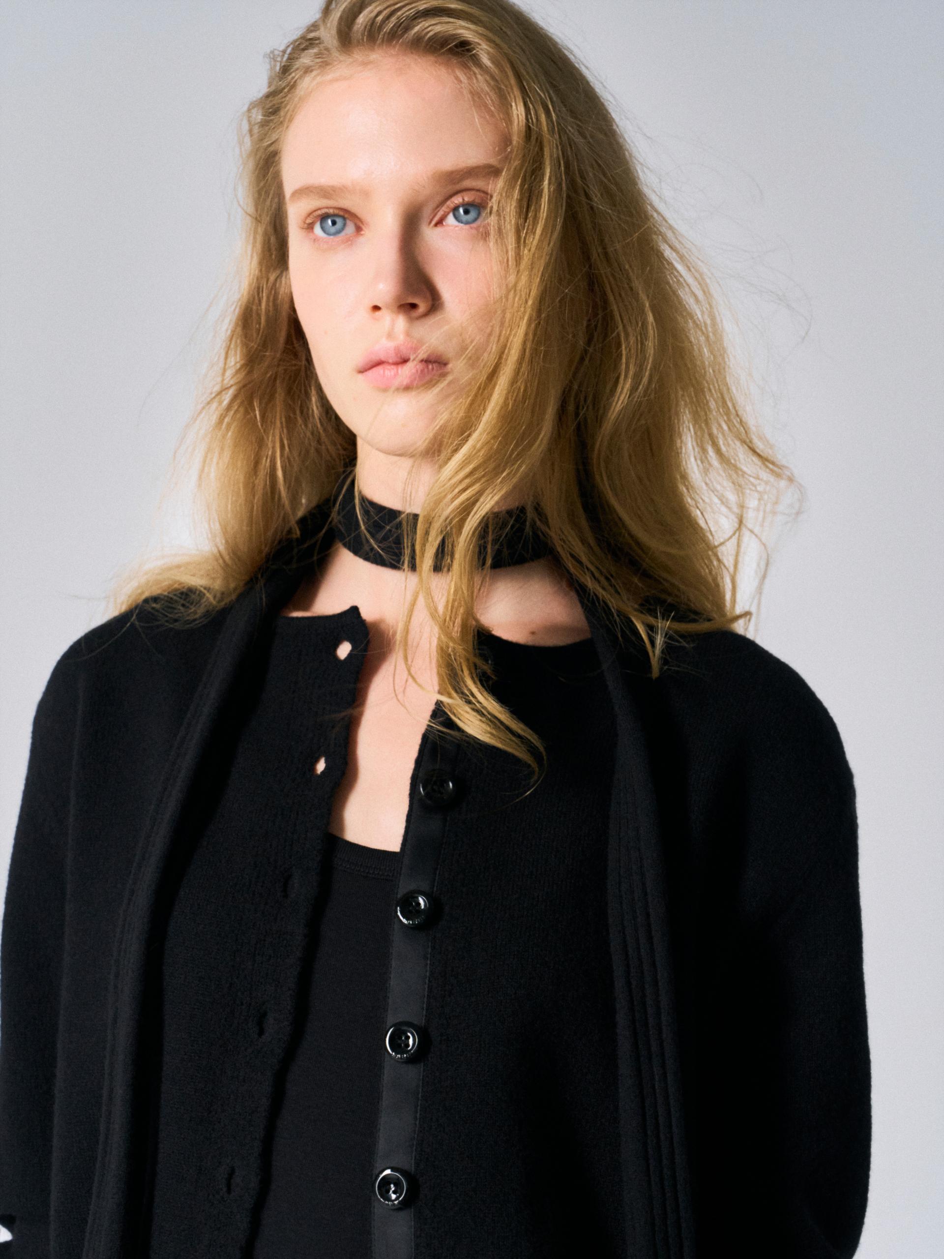 Lou border scarf cardigan black