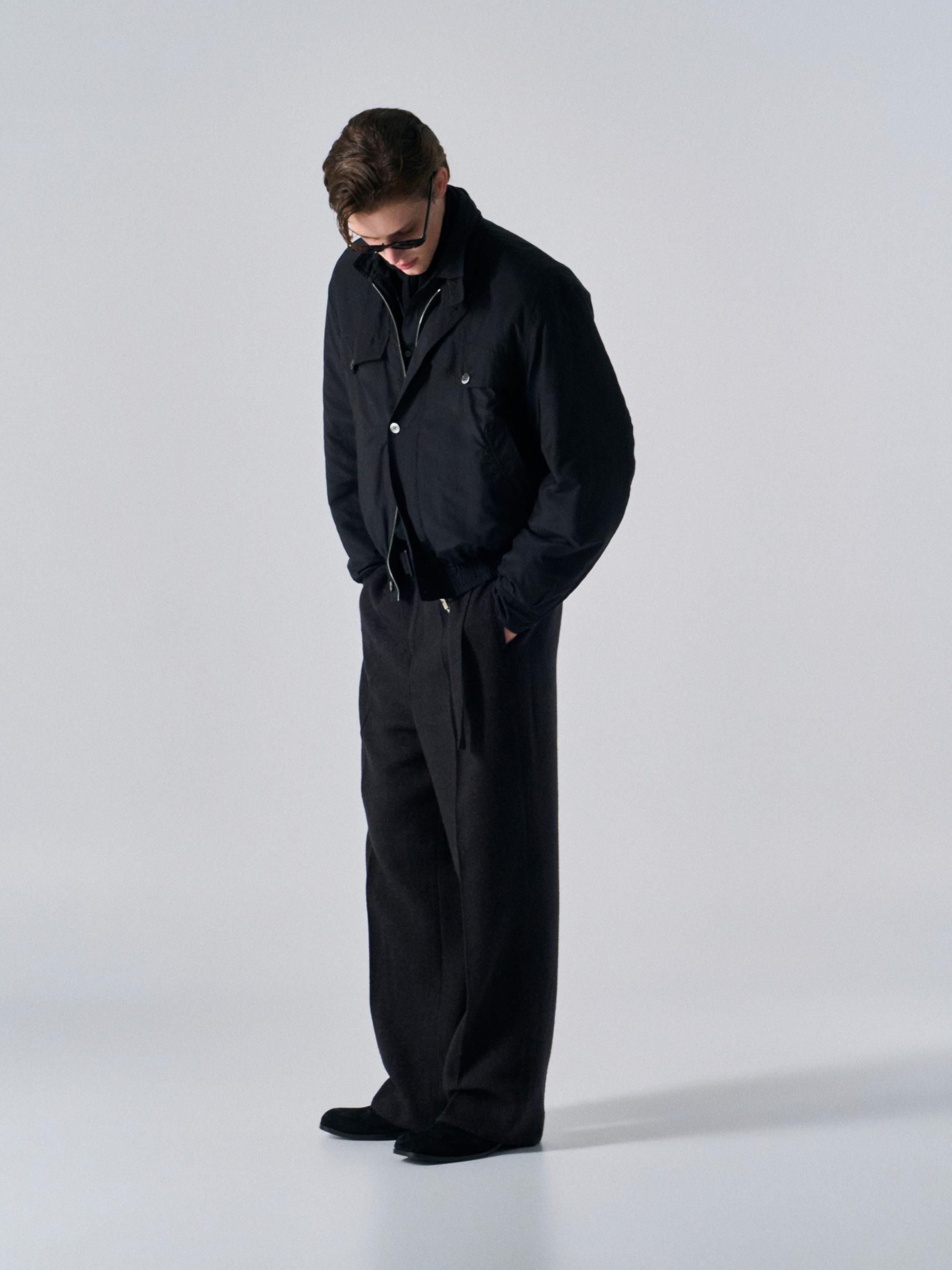 Cedric funnel-neck silk blouson black